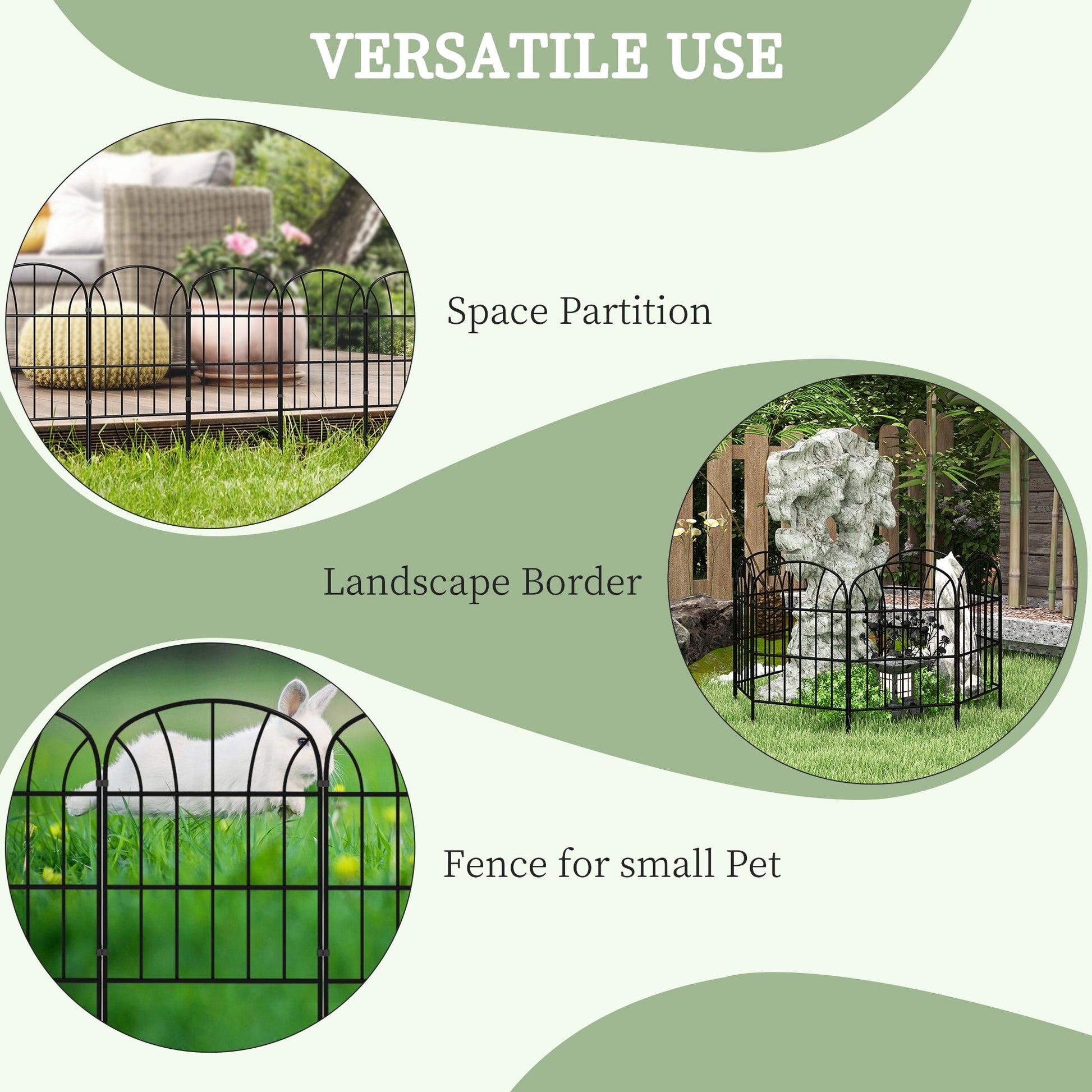 8 Panels Decorative Garden Fence, 24in x 8.7ft Rustproof Metal Wire, No Dig Fencing, Landscape Flower Bed Border Edging Animal Barrier, Black
