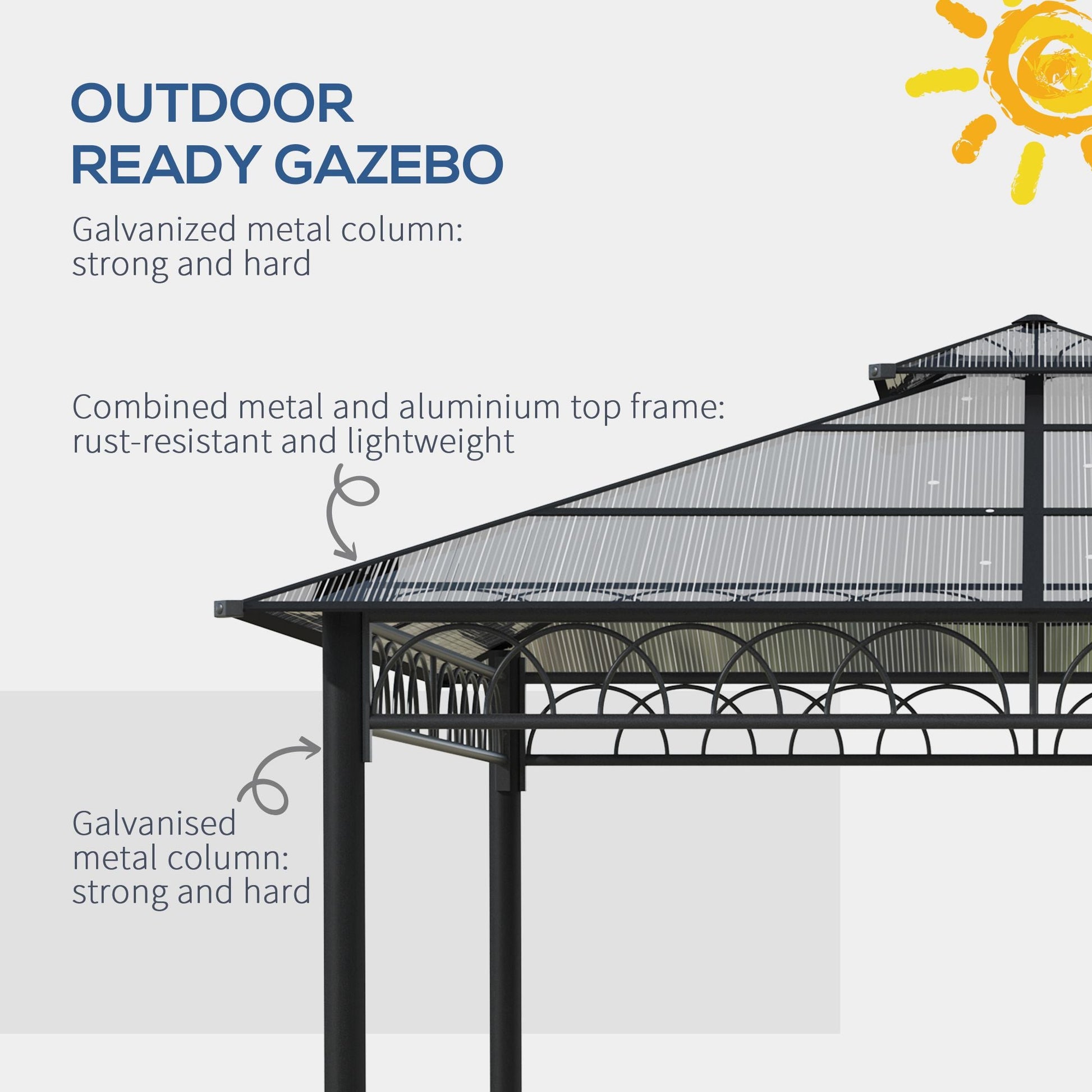 9' x 10' Outdoor Gazebo Canopy, Double Roof Hardtop Gazebo with Polycarbonate Roof, Steel Frame, Nettings and Curtains, for Garden, Lawn, Backyard and Deck, Khaki