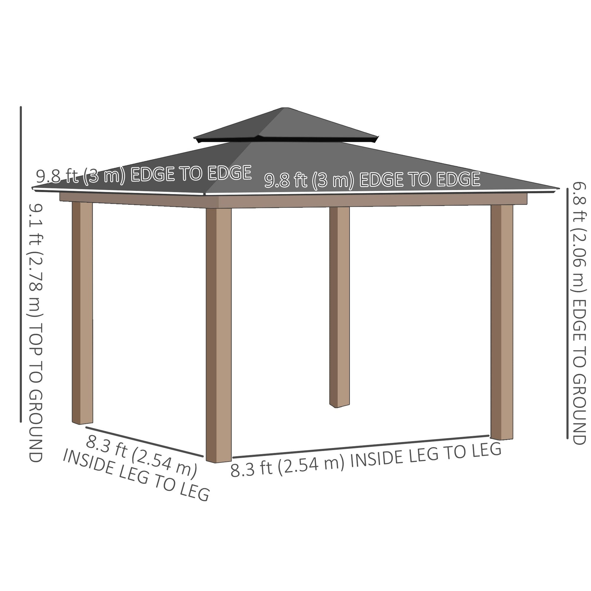 9' x 10' Outdoor Gazebo Canopy, Double Roof Hardtop Gazebo with Polycarbonate Roof, Steel Frame, Nettings and Curtains, for Garden, Lawn, Backyard and Deck, Khaki