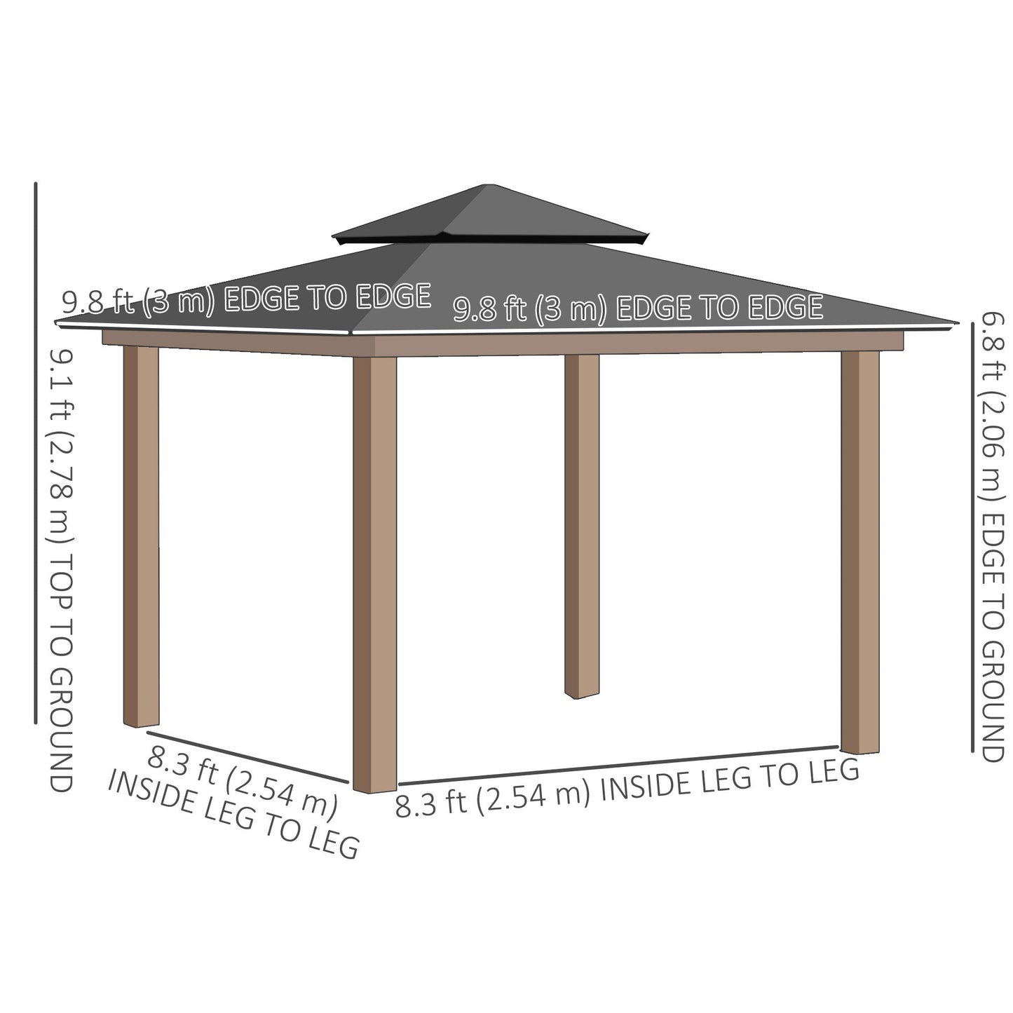 9' x 10' Outdoor Gazebo Canopy, Double Roof Hardtop Gazebo with Polycarbonate Roof, Steel Frame, Nettings and Curtains, for Garden, Lawn, Backyard and Deck, Khaki
