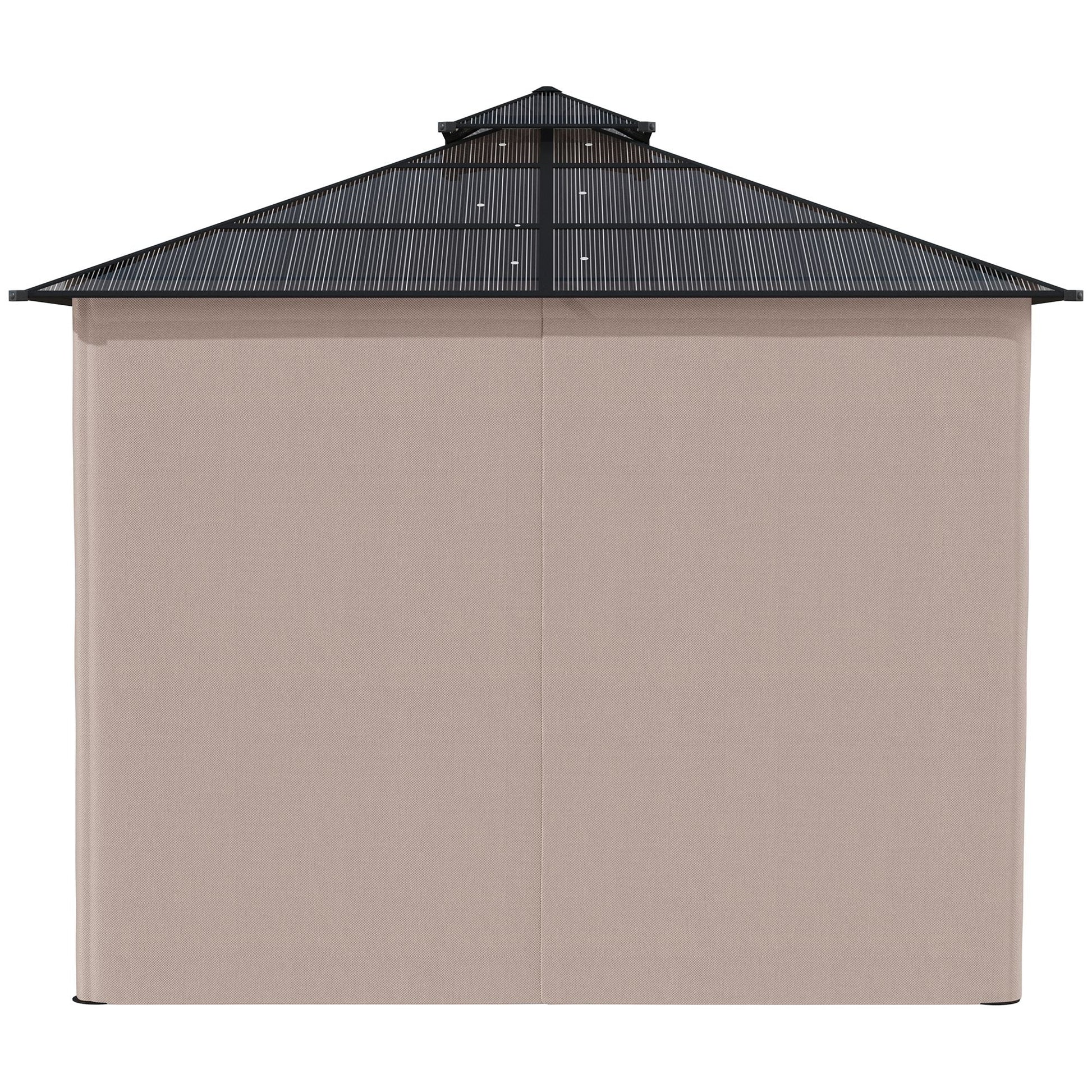 9' x 10' Outdoor Gazebo Canopy, Double Roof Hardtop Gazebo with Polycarbonate Roof, Steel Frame, Nettings and Curtains, for Garden, Lawn, Backyard and Deck, Khaki