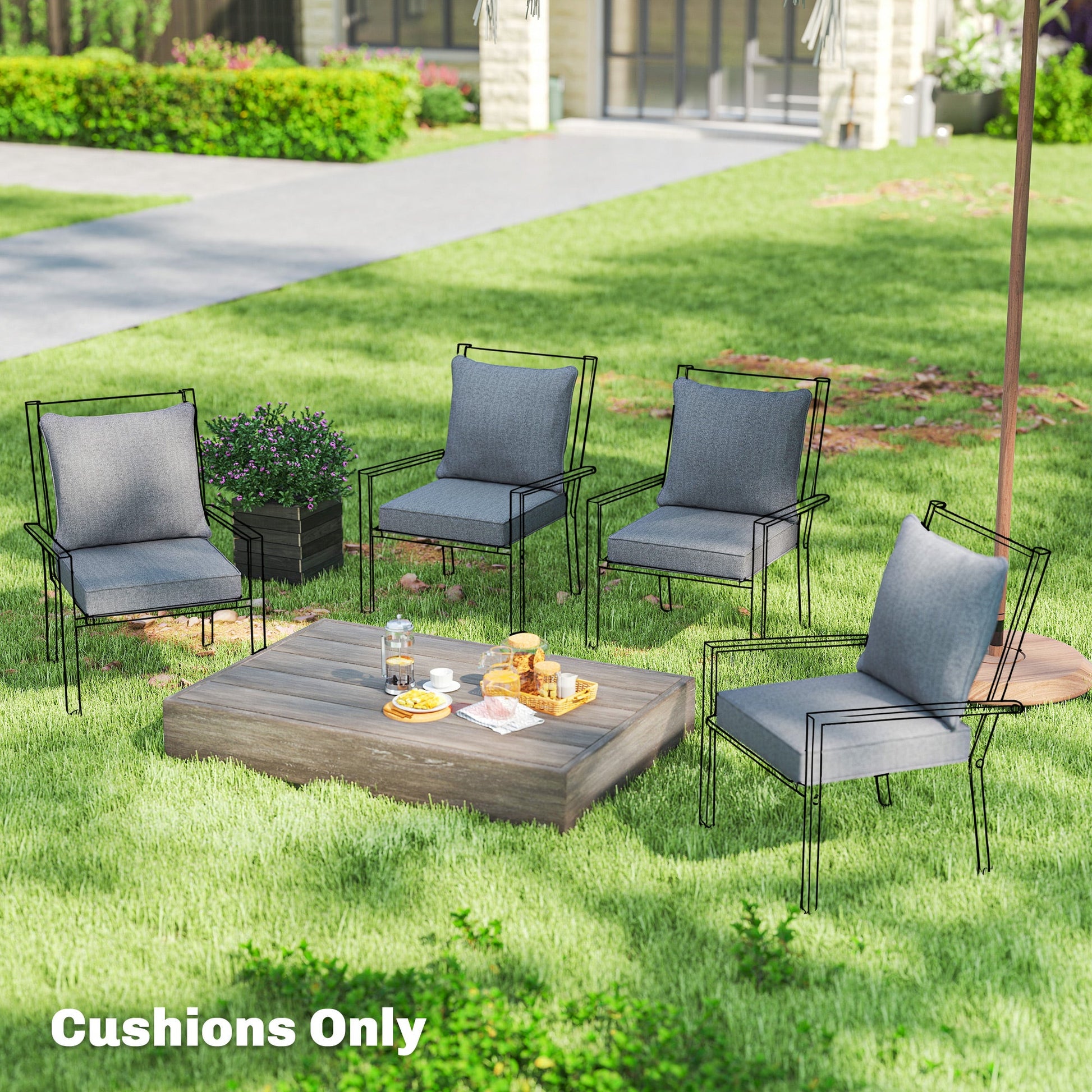 Outdoor Chair Cushions Set of 4, 24" x 24" Fade Resistant Patio Chair Cushions for Outdoor Furniture, Outdoor Seat Cushions, Grey