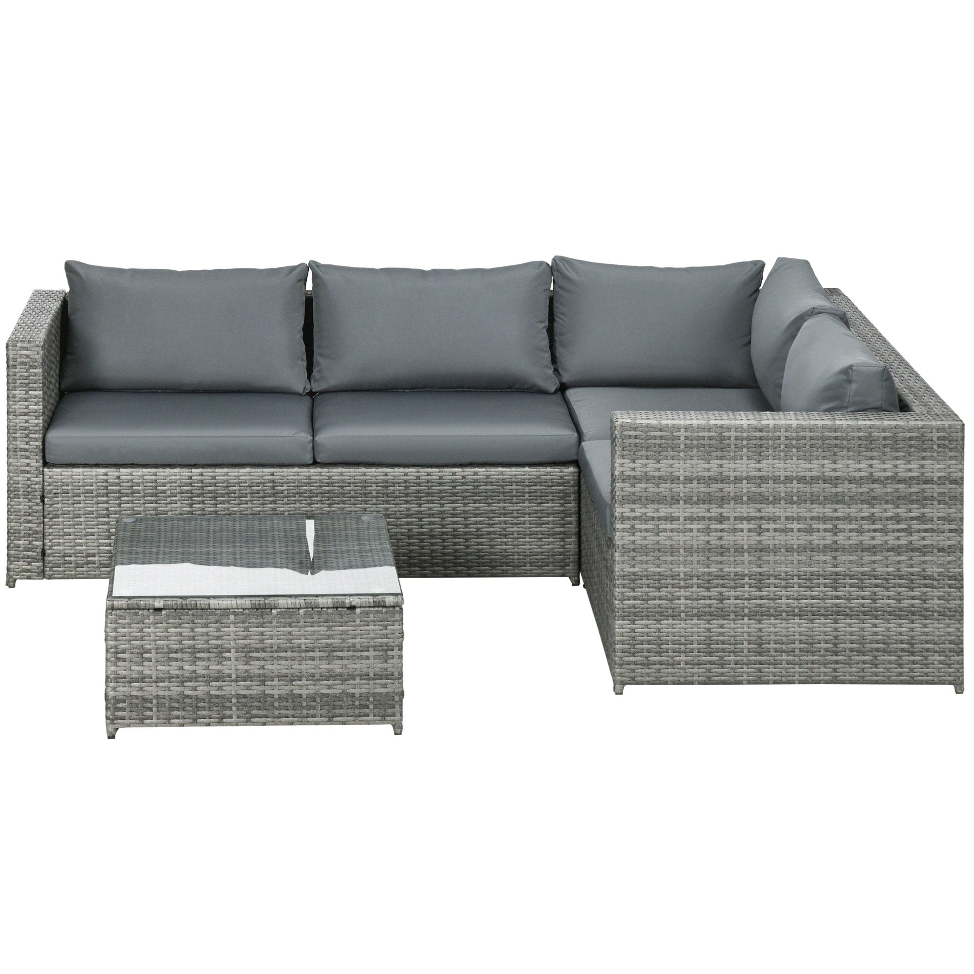 3 Pieces Garden Rattan Furniture Set, 4 Seater Wicker Patio Furniture Outdoor Conversation Set with Loveseats Coffee Table Cushions for Backyard Pool, Grey
