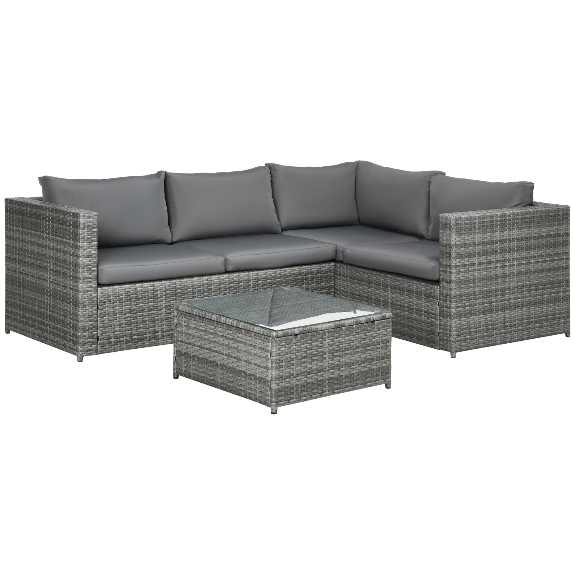 3 Pieces Garden Rattan Furniture Set, 4 Seater Wicker Patio Furniture Outdoor Conversation Set with Loveseats Coffee Table Cushions for Backyard Pool, Grey
