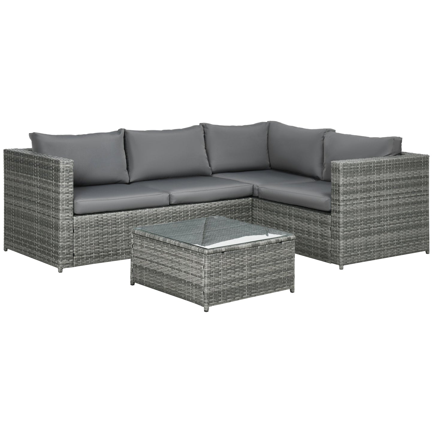 3 Pieces Garden Rattan Furniture Set, 4 Seater Wicker Patio Furniture Outdoor Conversation Set with Loveseats Coffee Table Cushions for Backyard Pool, Grey