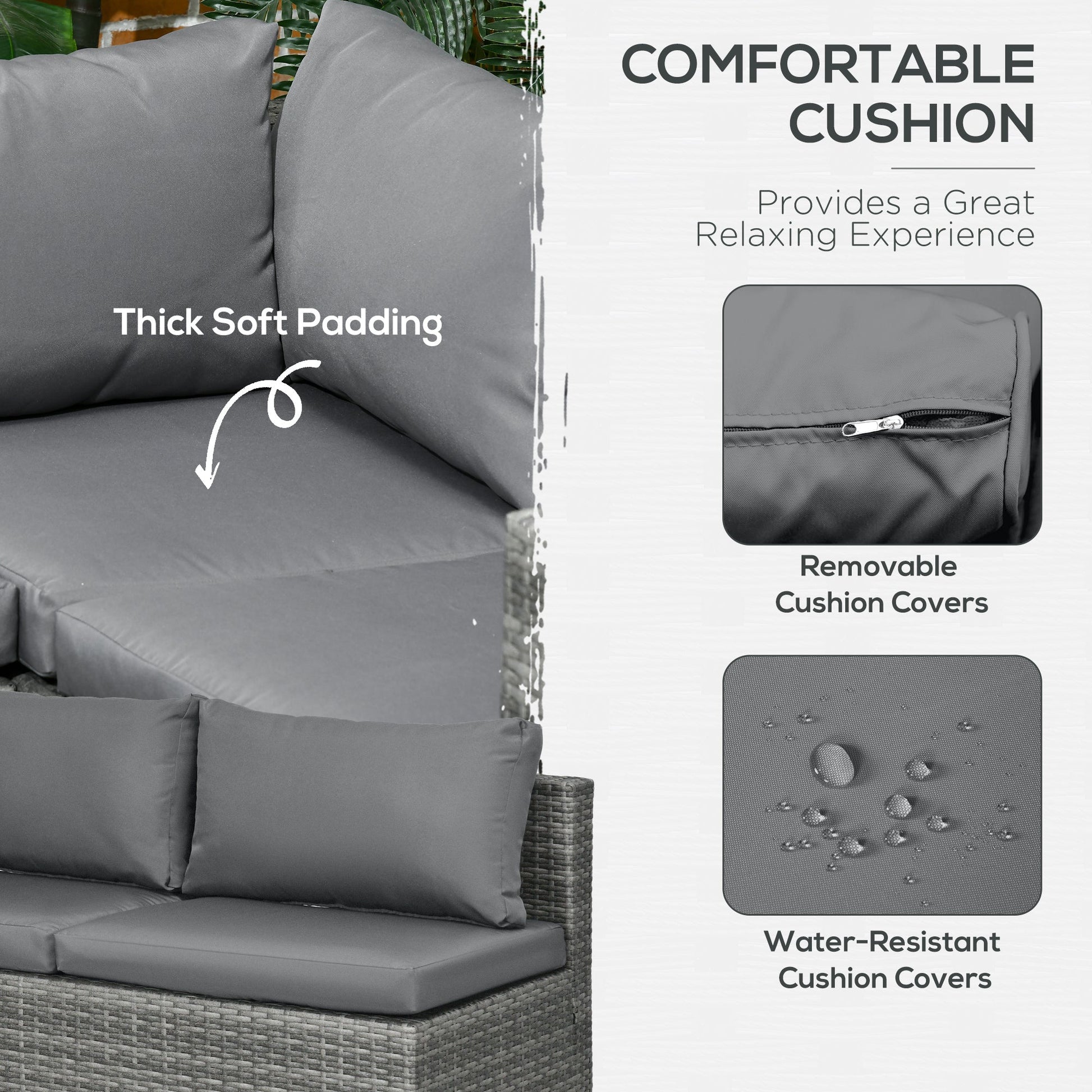 3 Pieces Garden Rattan Furniture Set, 4 Seater Wicker Patio Furniture Outdoor Conversation Set with Loveseats Coffee Table Cushions for Backyard Pool, Grey