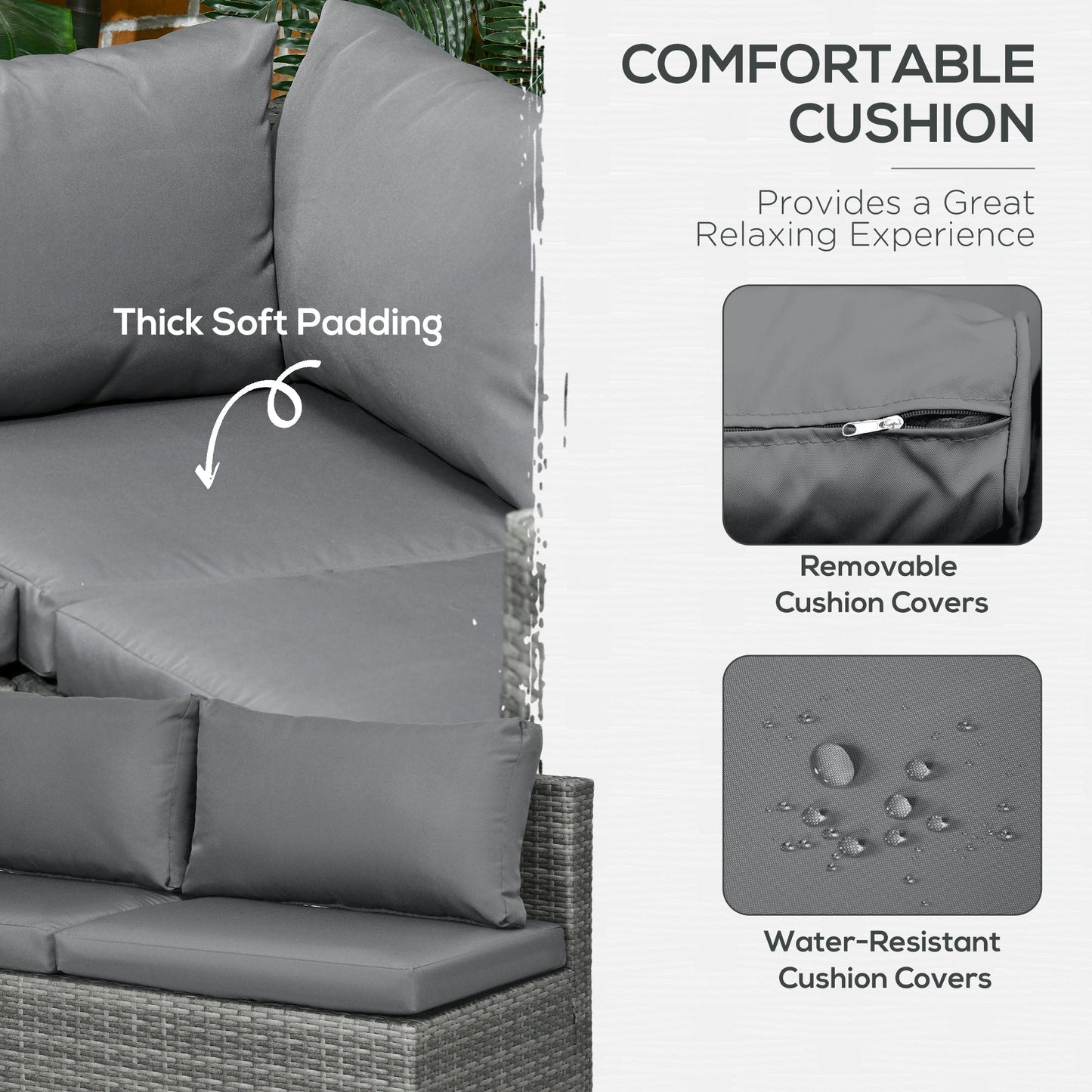 3 Pieces Garden Rattan Furniture Set, 4 Seater Wicker Patio Furniture Outdoor Conversation Set with Loveseats Coffee Table Cushions for Backyard Pool, Grey