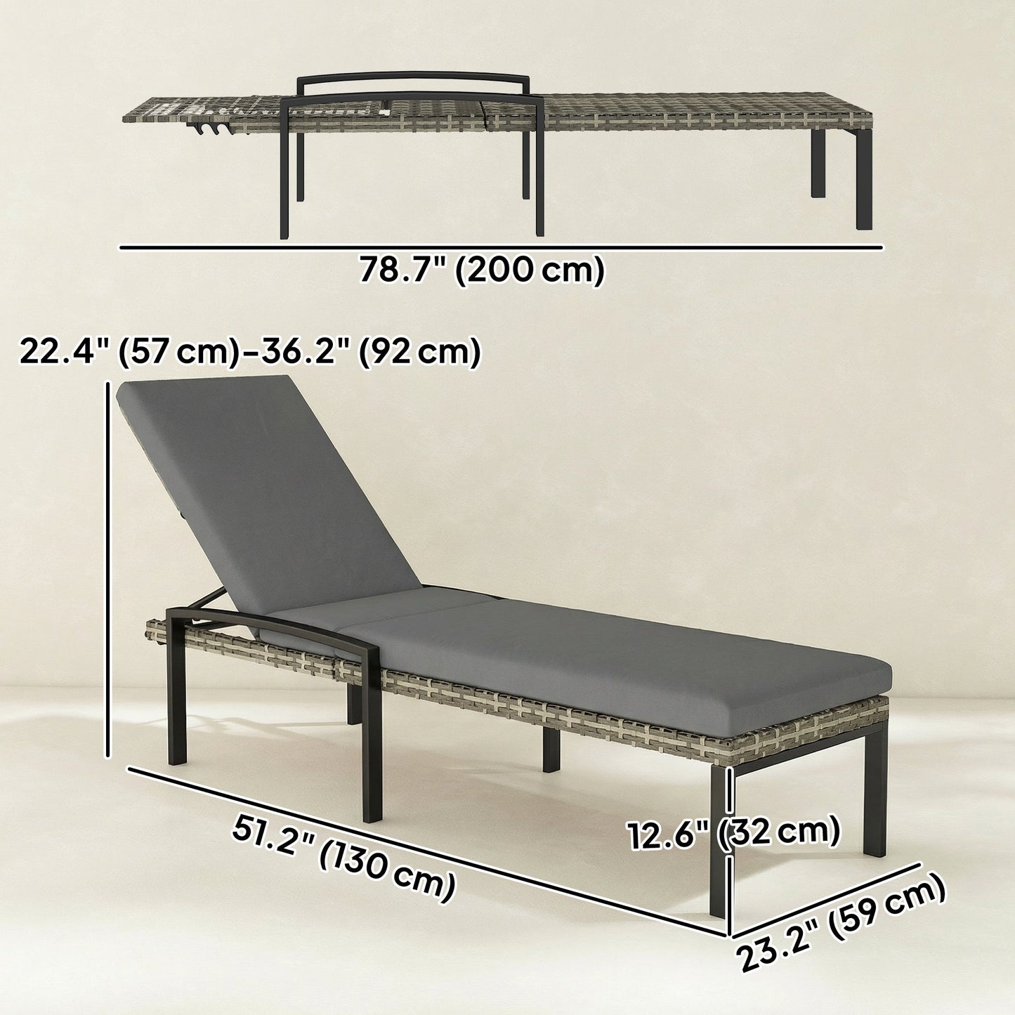 Chaise Lounge Chairs Outdoor, Set of 2 Wicker Patio Lounge Chairs with 5-Level Adjustable Backrest, Cushion, Rattan Sun Reclining Lounger for Backyard, Garden, Light Grey