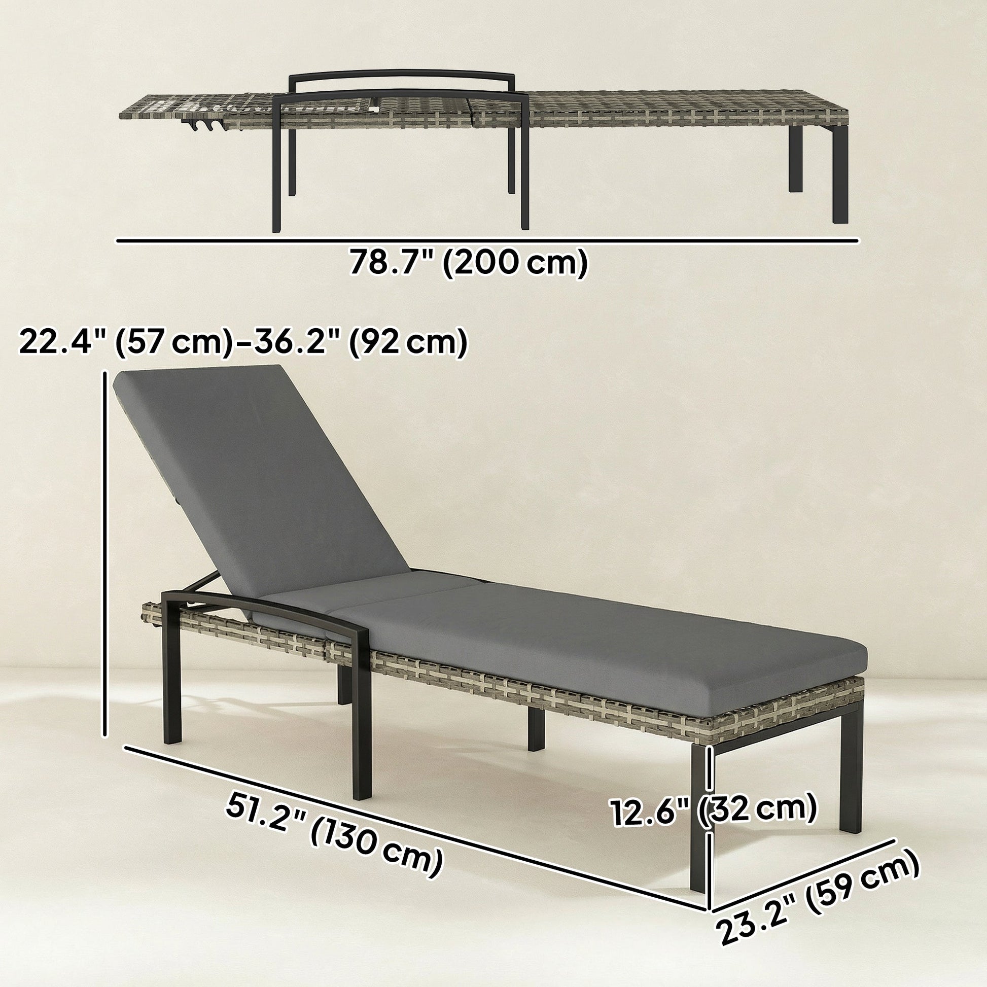 Chaise Lounge Chairs Outdoor, Set of 2 Wicker Patio Lounge Chairs with 5-Level Adjustable Backrest, Cushion, Rattan Sun Reclining Lounger for Backyard, Garden, Light Grey