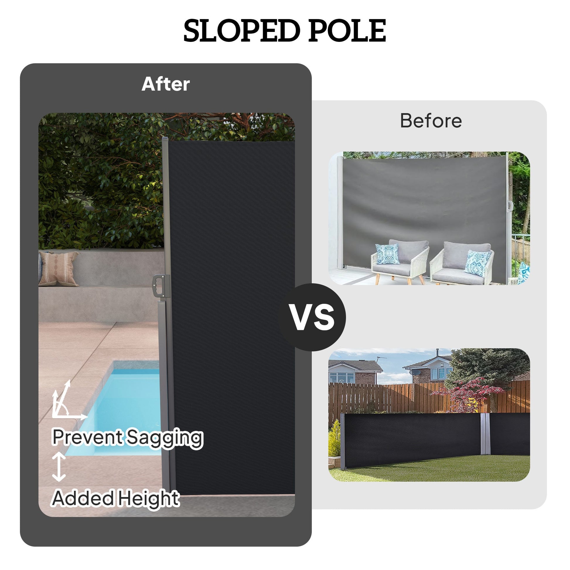 Patio Retractable Double Side Awning, 79"x236" Outdoor Privacy Screen, UV Resistant, Waterproof Room Divider Sun Shade Wind Screen for Garden, Balcony, Black