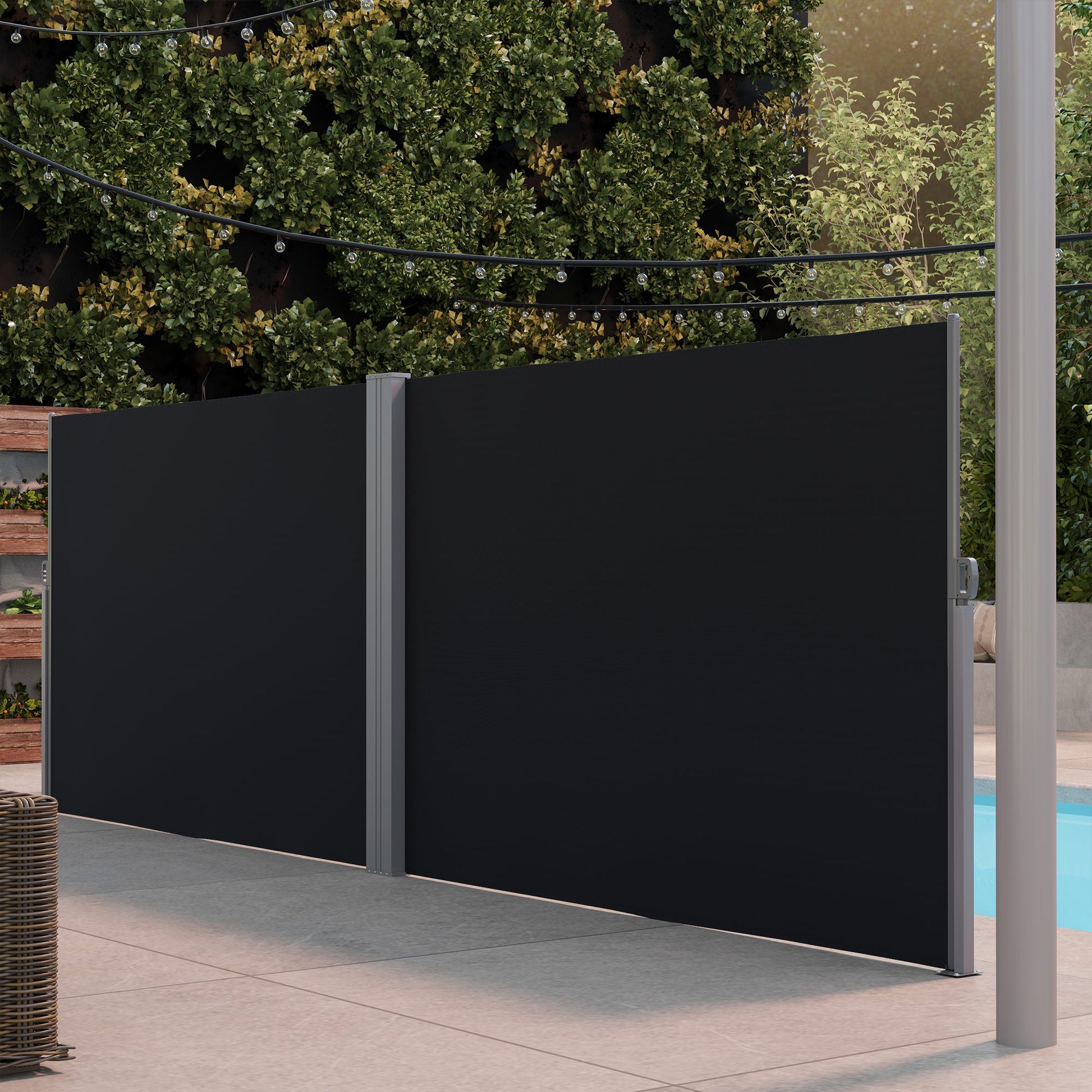 Patio Retractable Double Side Awning, 79"x236" Outdoor Privacy Screen, UV Resistant, Waterproof Room Divider Sun Shade Wind Screen for Garden, Balcony, Black