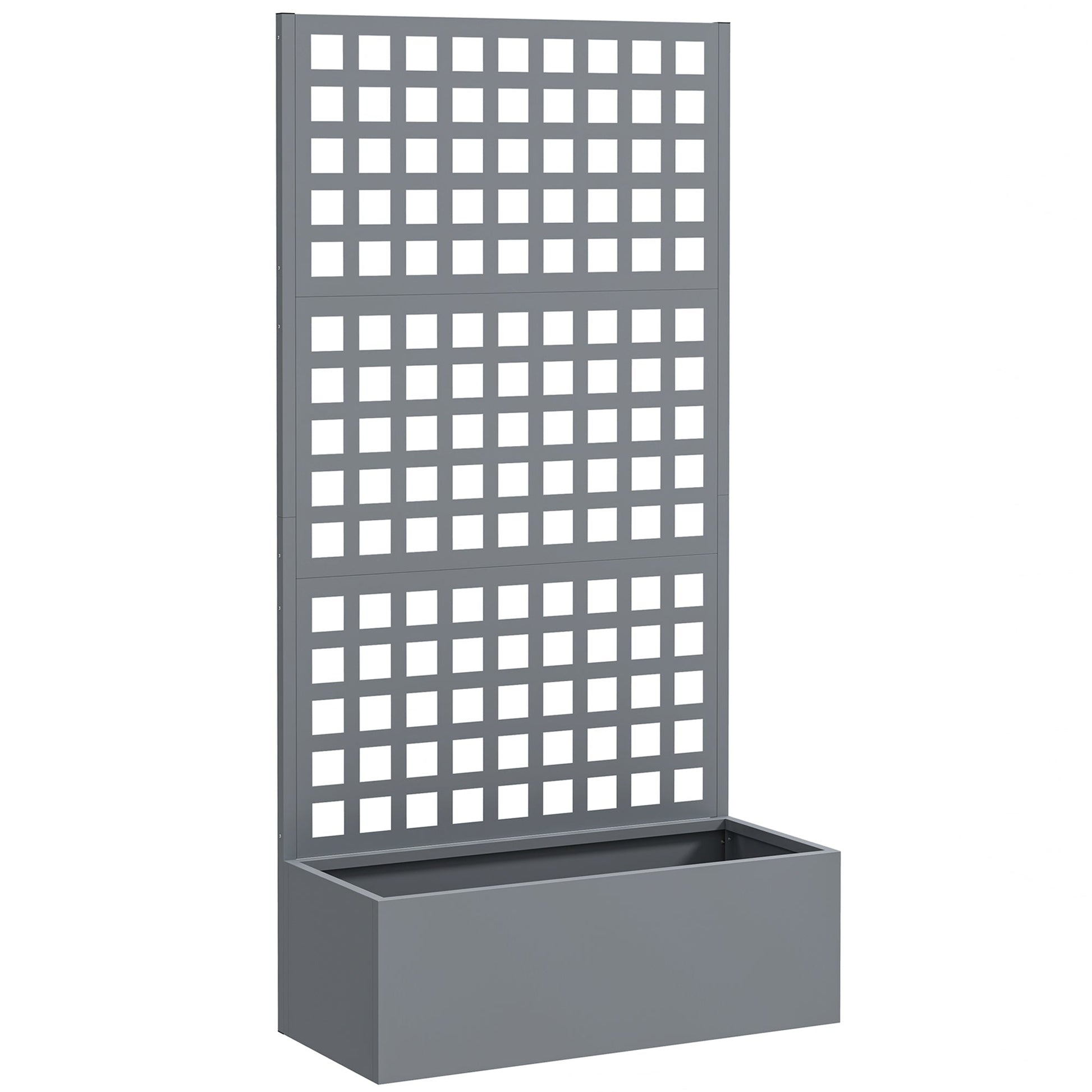 Galvanized Raised Garden Bed with Trellis, 35"x16"x70" Metal Planter Box with Drainage Holes, Outdoor Privacy Screen for Climbing Plant Vegetable Vine, Grey Wood Effect