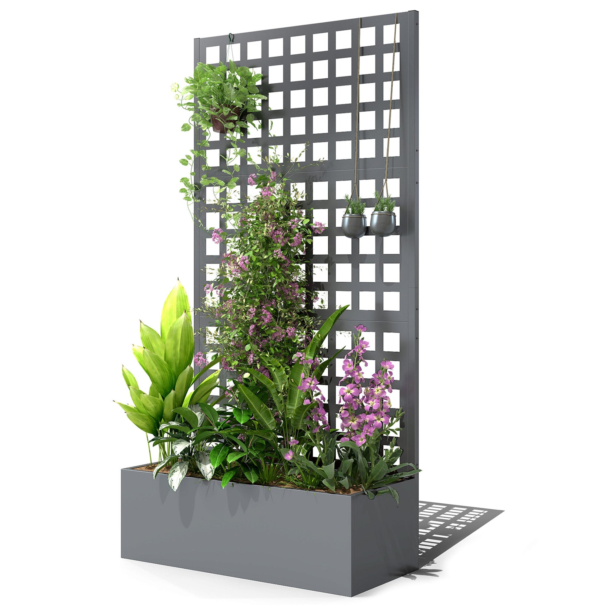 Galvanized Raised Garden Bed with Trellis, 35"x16"x70" Metal Planter Box with Drainage Holes, Outdoor Privacy Screen for Climbing Plant Vegetable Vine, Grey Wood Effect