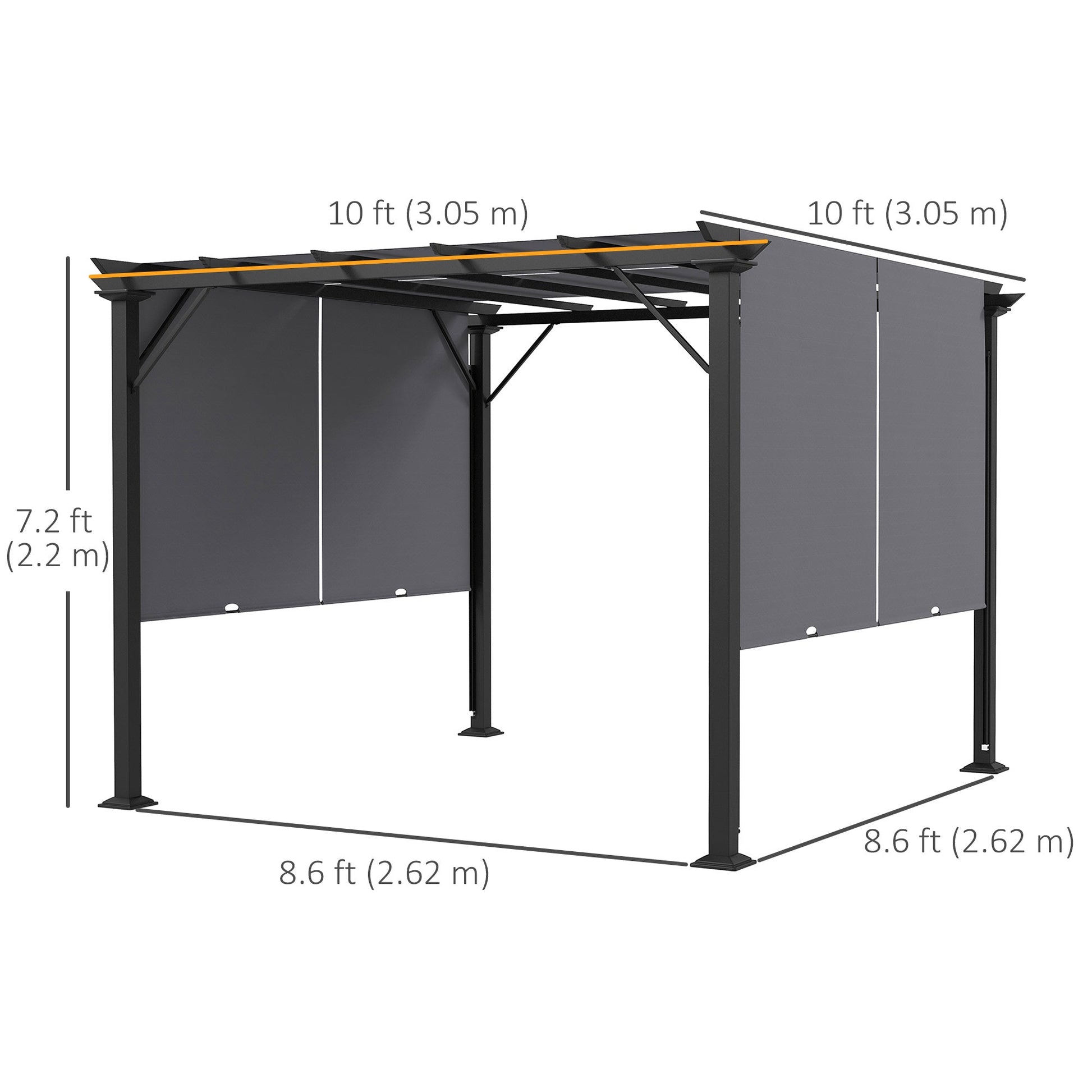 10' x 10' Retractable Pergola Canopy, Outdoor Gazebo with Sun Shade Canopy and Steel Frame, for Backyard, Garden, Patio, Deck, Grey