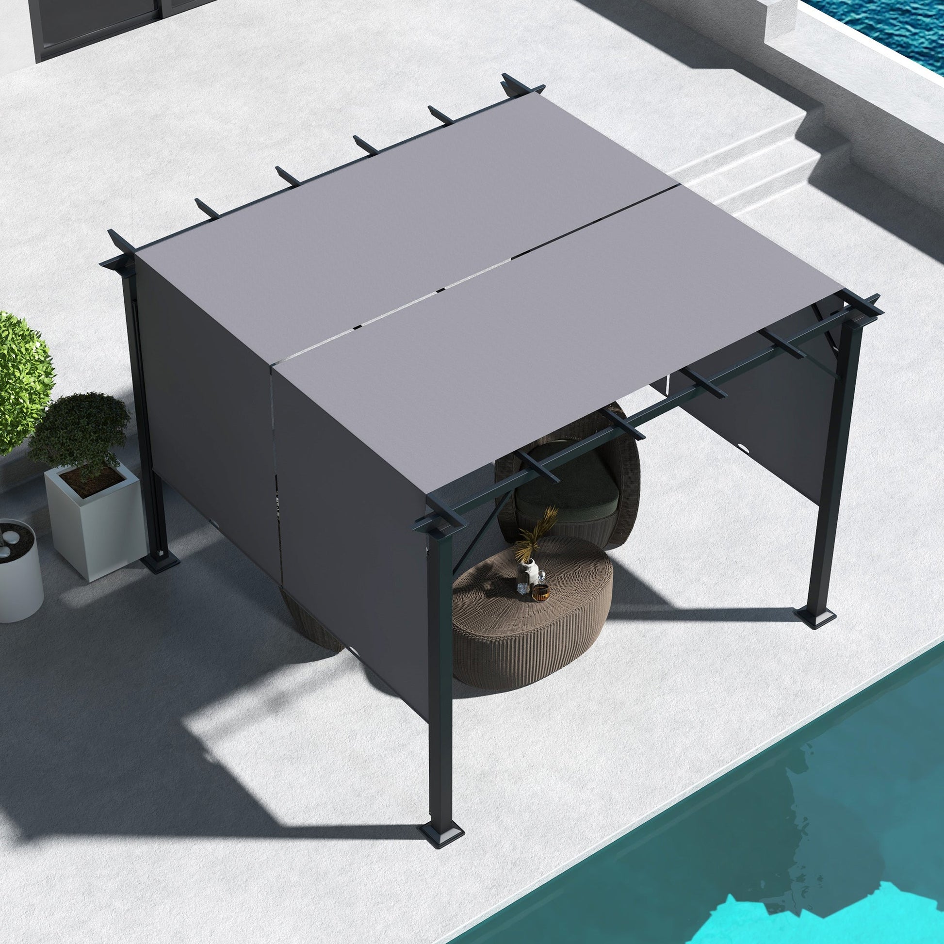 10' x 10' Retractable Pergola Canopy, Outdoor Gazebo with Sun Shade Canopy and Steel Frame, for Backyard, Garden, Patio, Deck, Grey