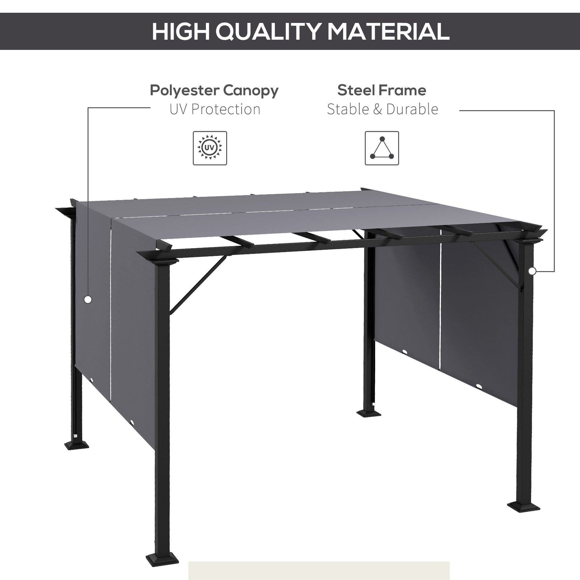 10' x 10' Retractable Pergola Canopy, Outdoor Gazebo with Sun Shade Canopy and Steel Frame, for Backyard, Garden, Patio, Deck, Grey