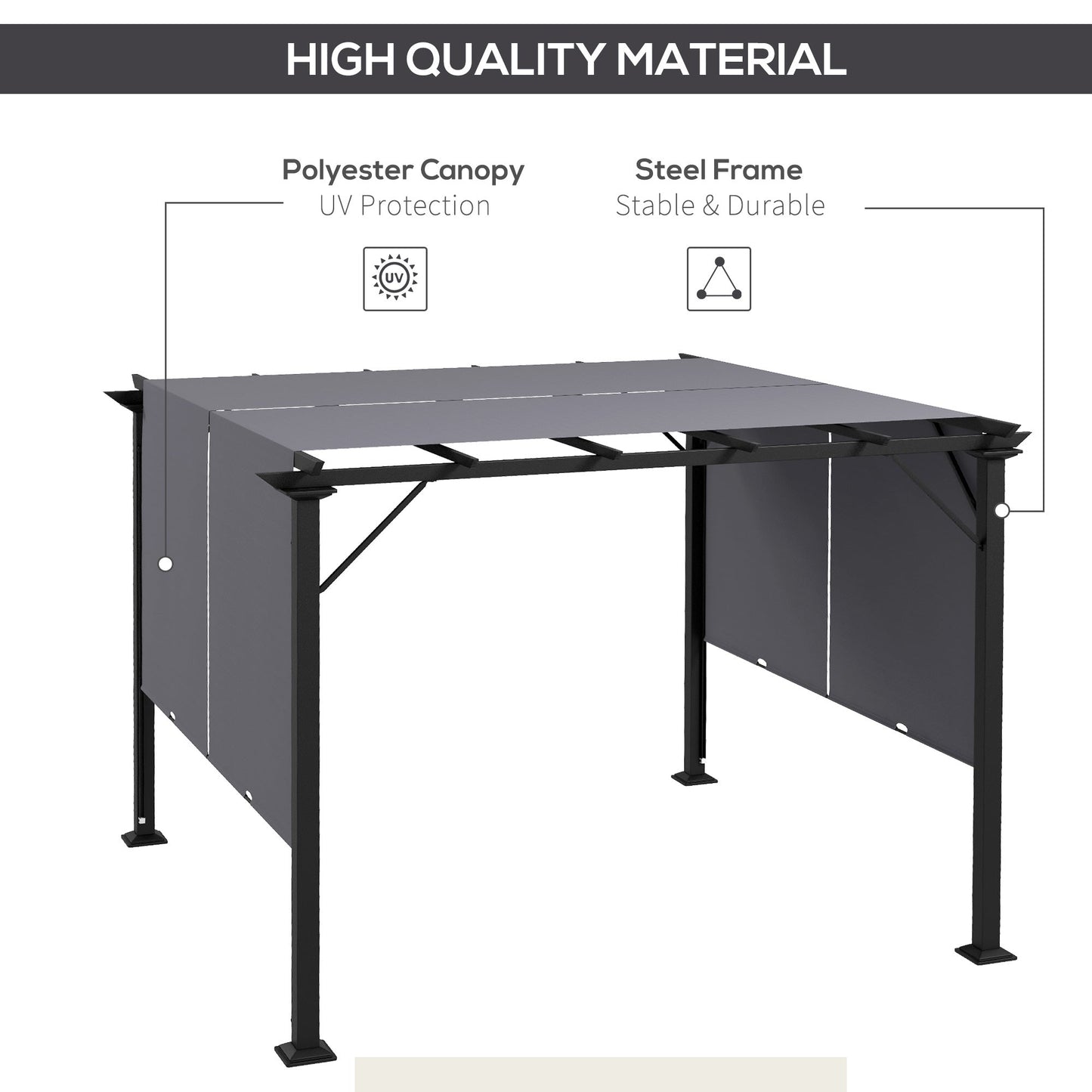 10' x 10' Retractable Pergola Canopy, Outdoor Gazebo with Sun Shade Canopy and Steel Frame, for Backyard, Garden, Patio, Deck, Grey