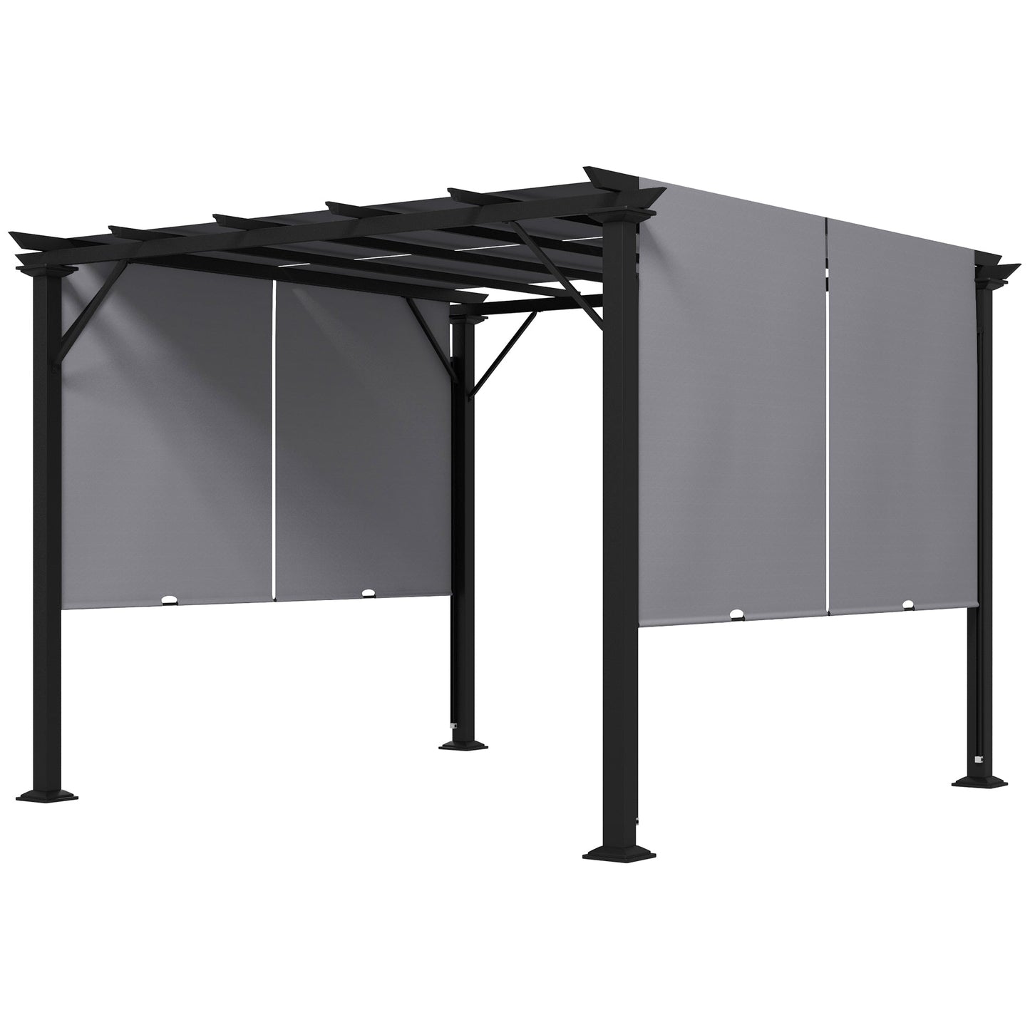 10' x 10' Retractable Pergola Canopy, Outdoor Gazebo with Sun Shade Canopy and Steel Frame, for Backyard, Garden, Patio, Deck, Grey