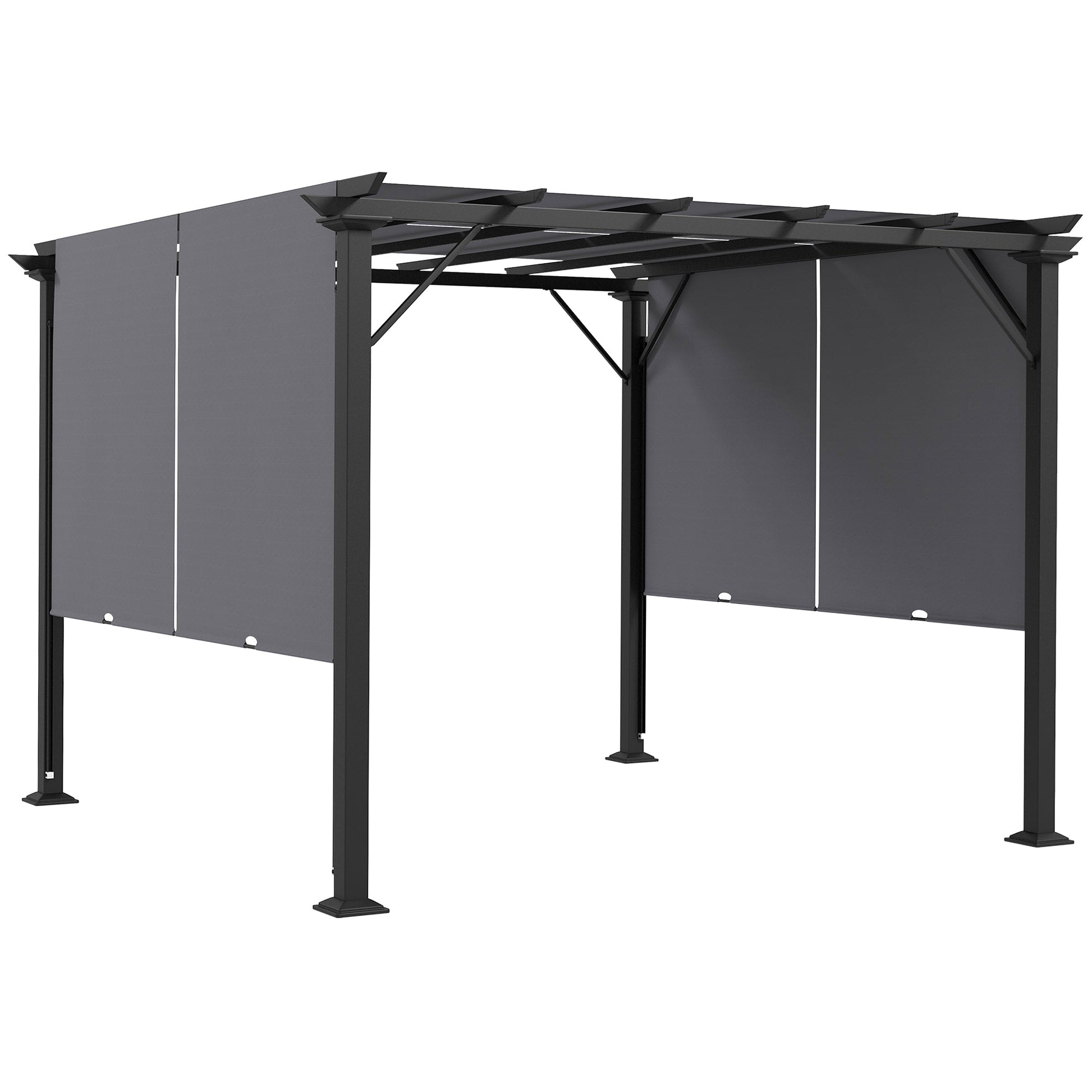 10' x 10' Retractable Pergola Canopy, Outdoor Gazebo with Sun Shade Canopy and Steel Frame, for Backyard, Garden, Patio, Deck, Grey