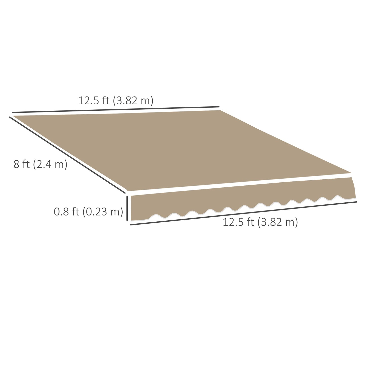 13' x 8' Retractable Awning Fabric Replacement Outdoor Sunshade Canopy Awning Cover, UV Protection, Beige