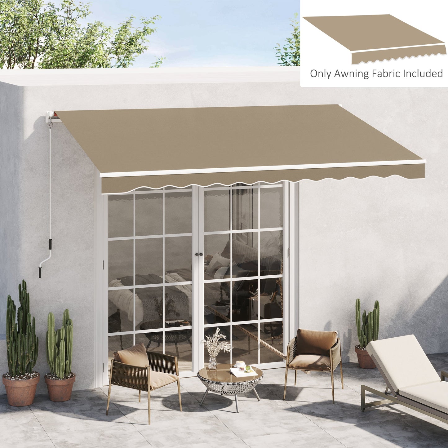 13' x 8' Retractable Awning Fabric Replacement Outdoor Sunshade Canopy Awning Cover, UV Protection, Beige
