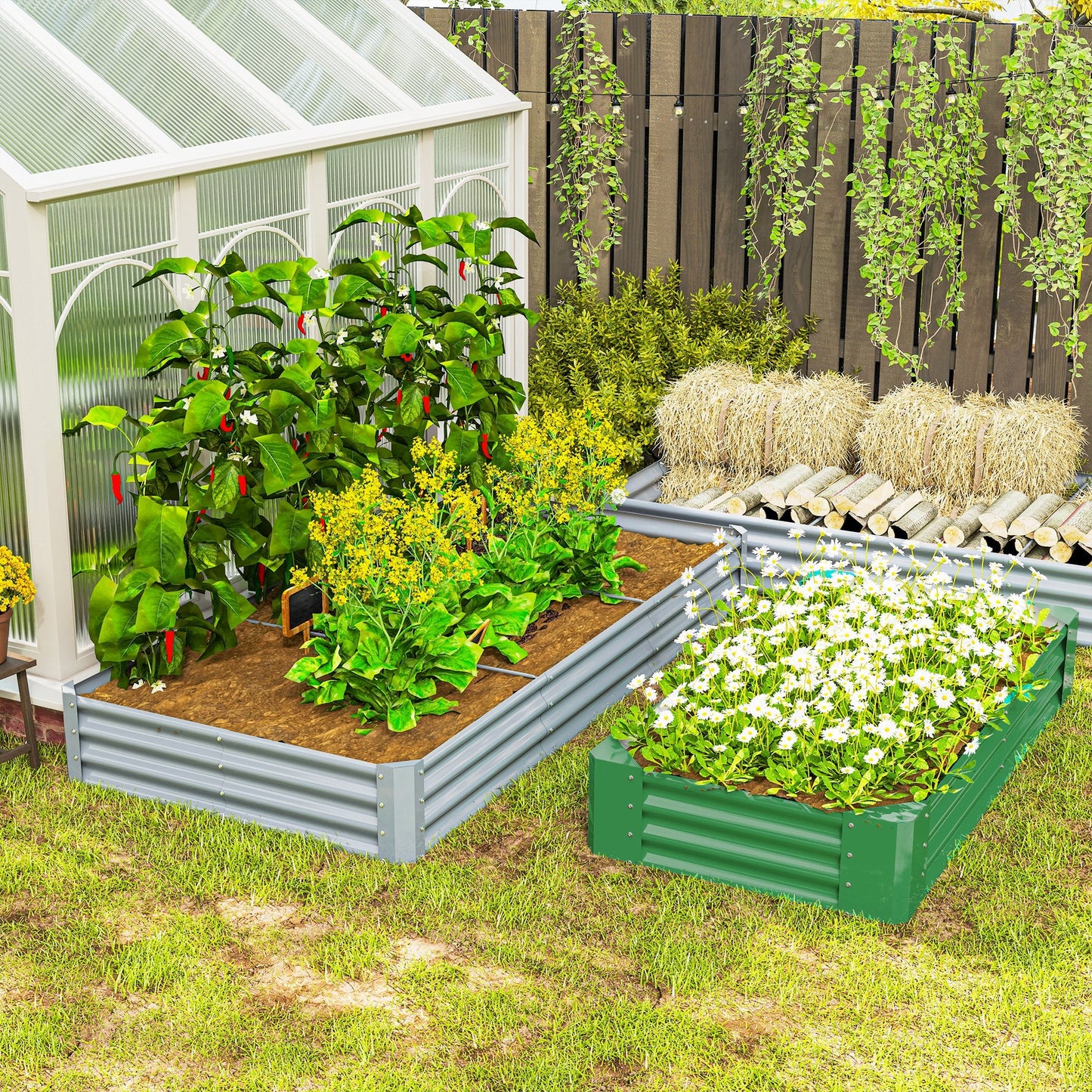 Galvanized Raised Garden Bed, 8 x 4 x 1 FT Rectangular Planter Box, Reinforced Outdoor Raised Bed with Open Bottom for Vegetables, Flowers, Herbs, Silver