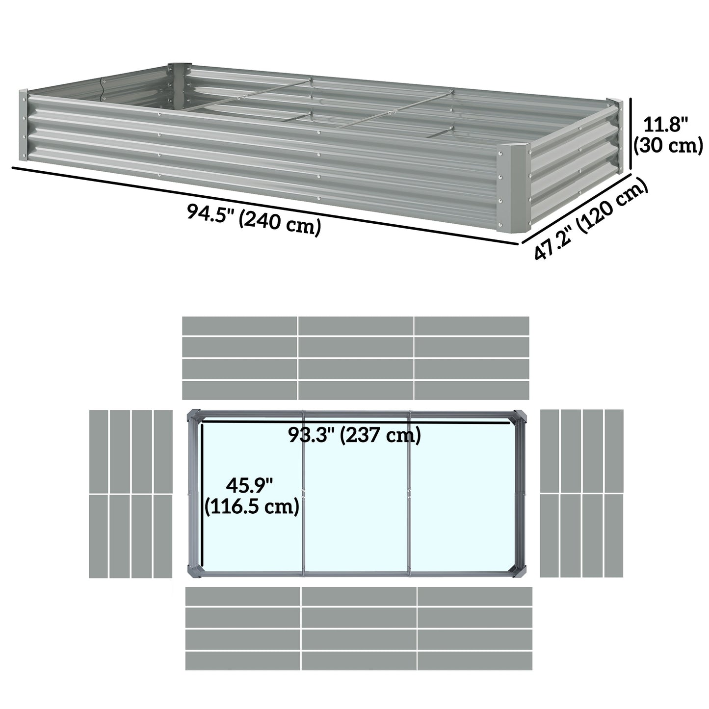Galvanized Raised Garden Bed, 8 x 4 x 1 FT Rectangular Planter Box, Reinforced Outdoor Raised Bed with Open Bottom for Vegetables, Flowers, Herbs, Silver