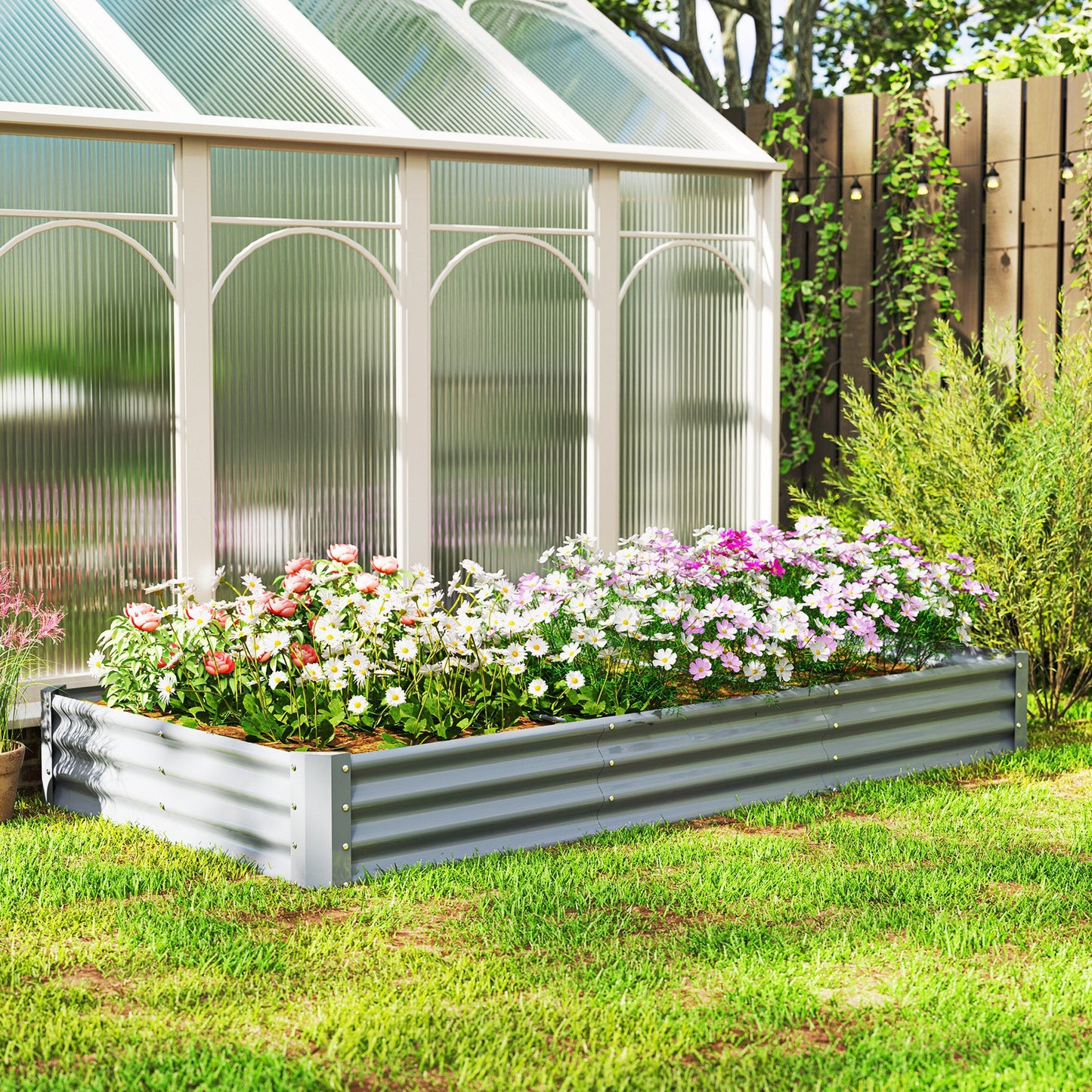 Galvanized Raised Garden Bed, 8 x 4 x 1 FT Rectangular Planter Box, Reinforced Outdoor Raised Bed with Open Bottom for Vegetables, Flowers, Herbs, Silver