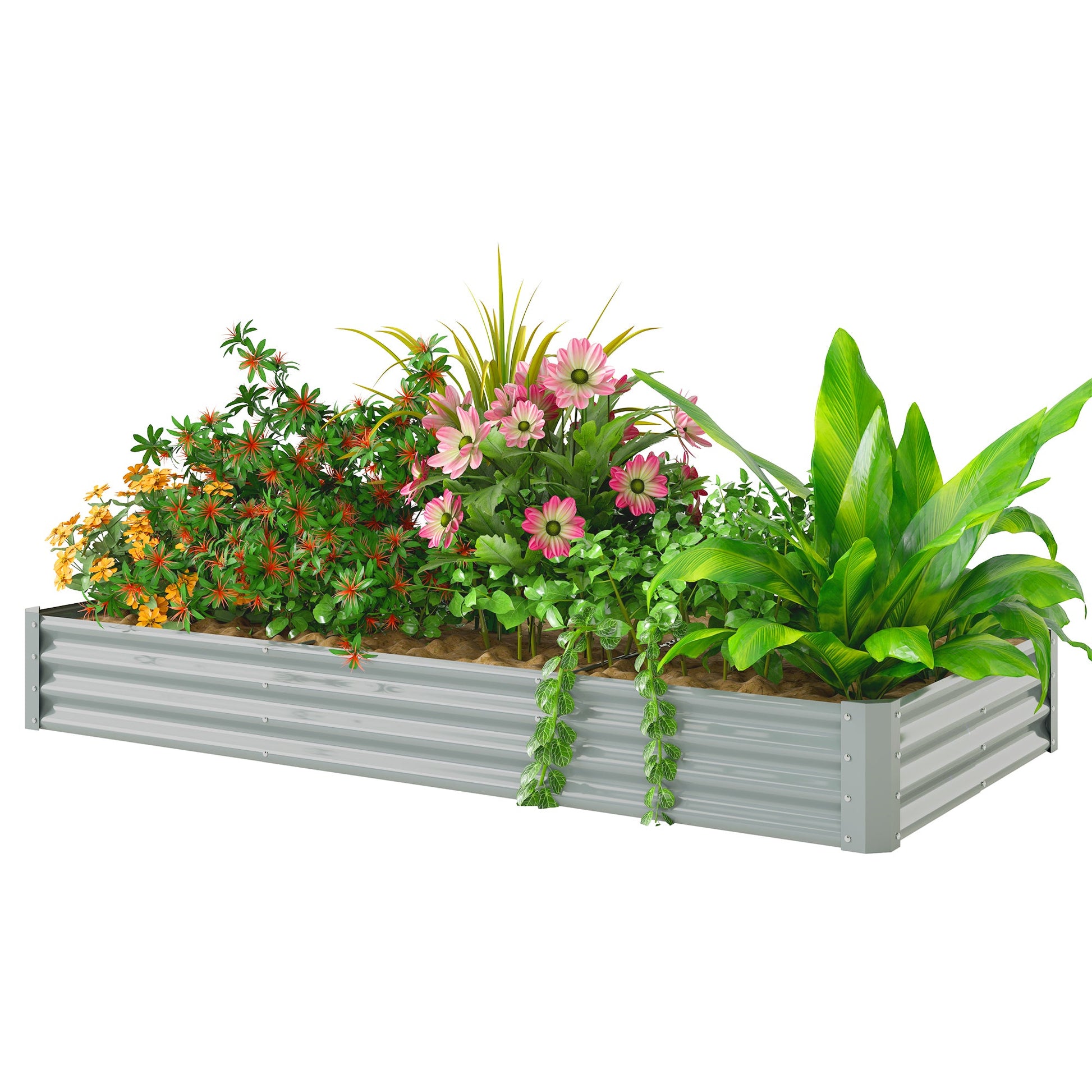 Galvanized Raised Garden Bed, 8 x 4 x 1 FT Rectangular Planter Box, Reinforced Outdoor Raised Bed with Open Bottom for Vegetables, Flowers, Herbs, Silver
