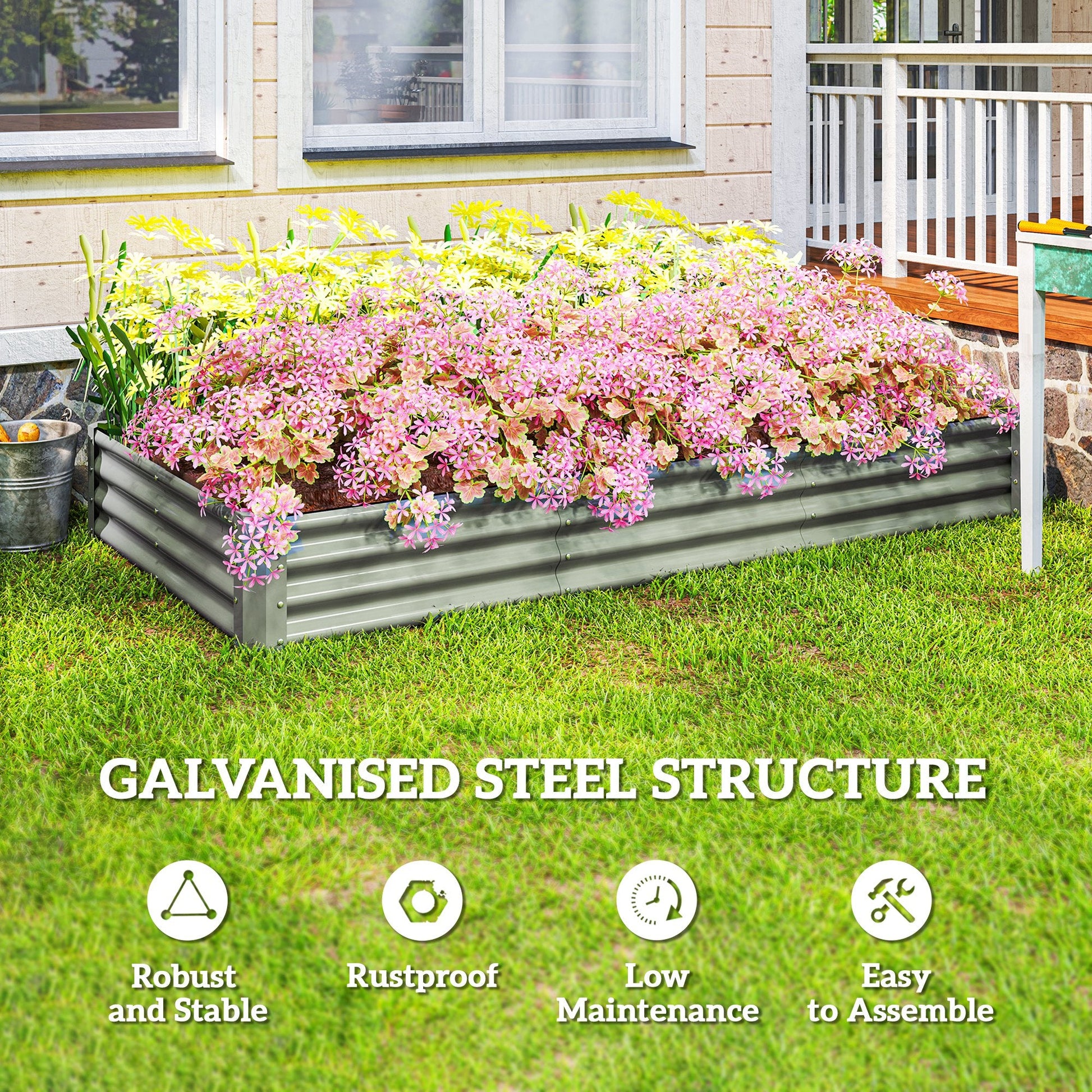 Galvanized Raised Garden Bed, 8 x 4 x 1 FT Rectangular Planter Box, Reinforced Outdoor Raised Bed with Open Bottom for Vegetables, Flowers, Herbs, Silver