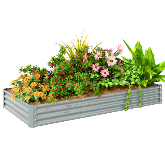 Galvanized Raised Garden Bed, 8 x 4 x 1 FT Rectangular Planter Box, Reinforced Outdoor Raised Bed with Open Bottom for Vegetables, Flowers, Herbs, Silver