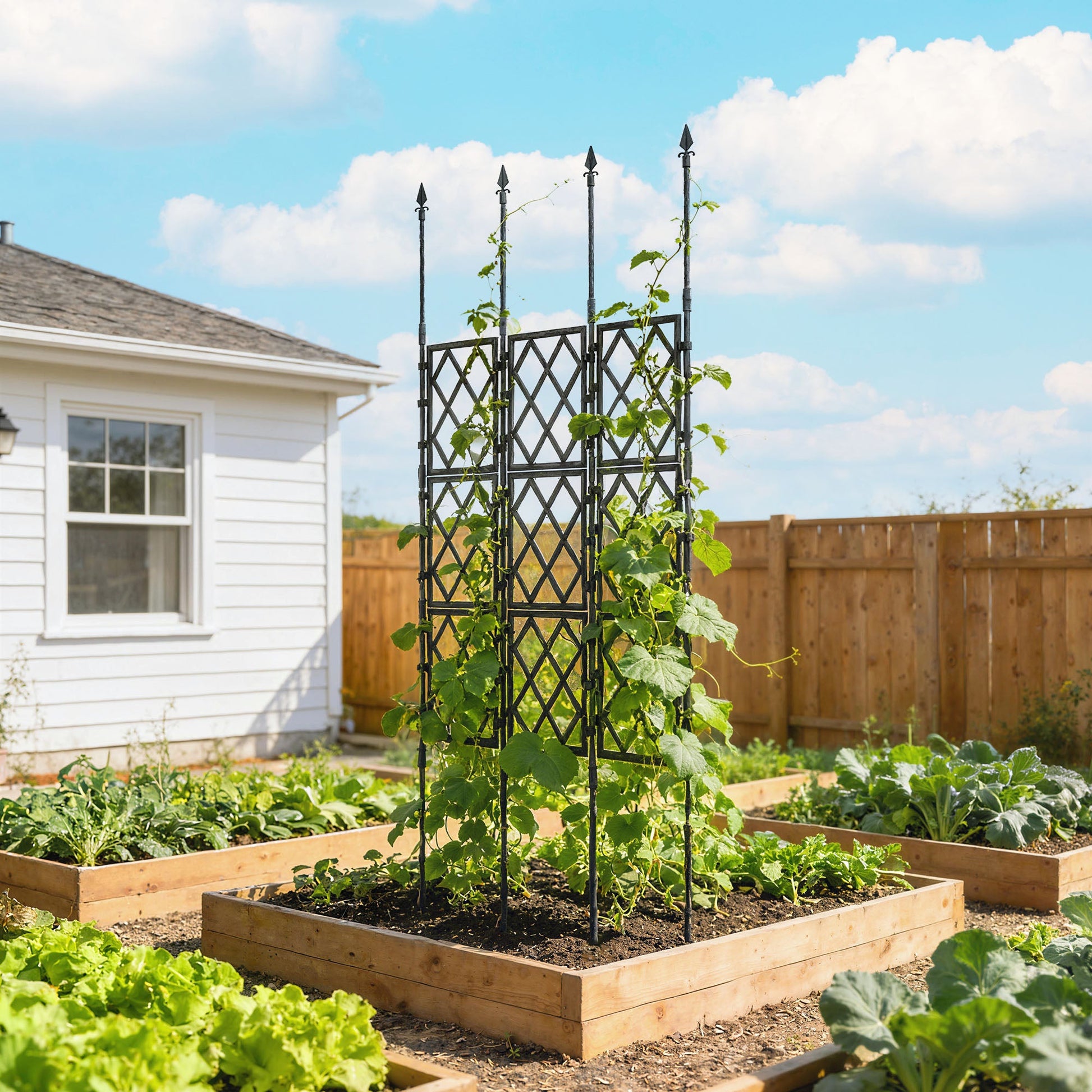 Foldable Garden Trellis, 33.5 x 77.6 Inch Lattice Climbing Support Trellis for Garden Indoor Outdoor, DIY Assembly for Vines, Vegetables, Flowers, Fruits, Black