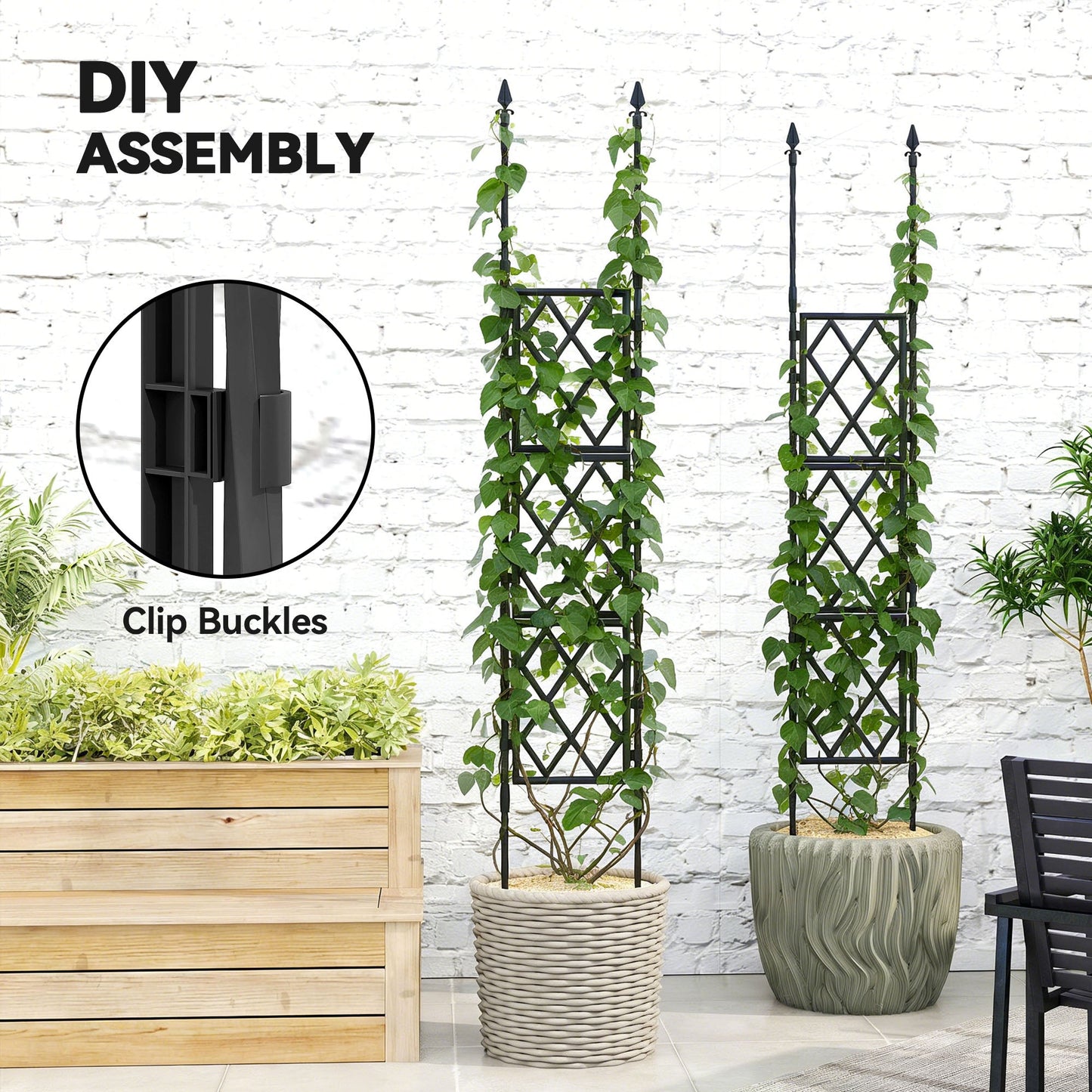 Foldable Garden Trellis, 33.5 x 77.6 Inch Lattice Climbing Support Trellis for Garden Indoor Outdoor, DIY Assembly for Vines, Vegetables, Flowers, Fruits, Black