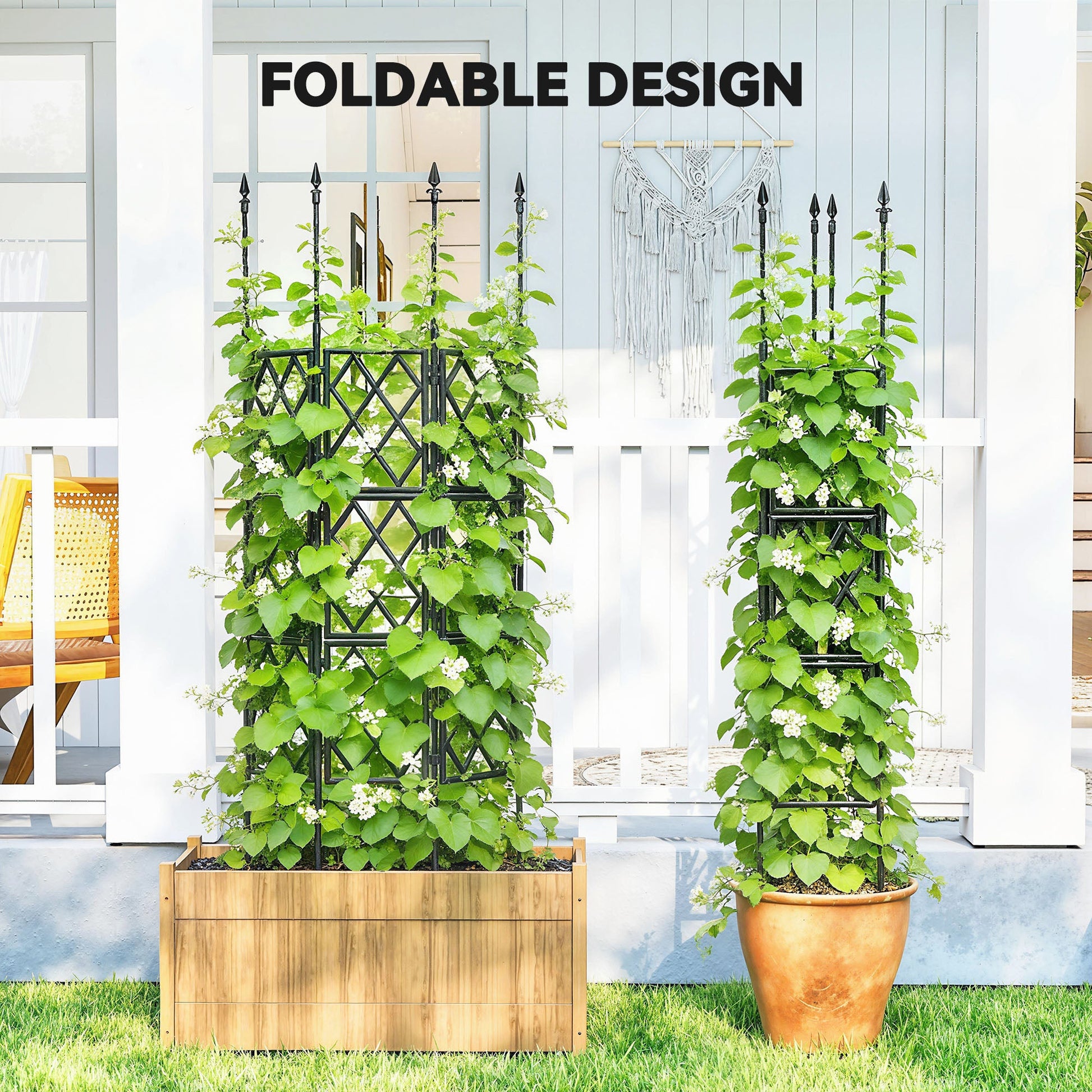 Foldable Garden Trellis, 33.5 x 77.6 Inch Lattice Climbing Support Trellis for Garden Indoor Outdoor, DIY Assembly for Vines, Vegetables, Flowers, Fruits, Black