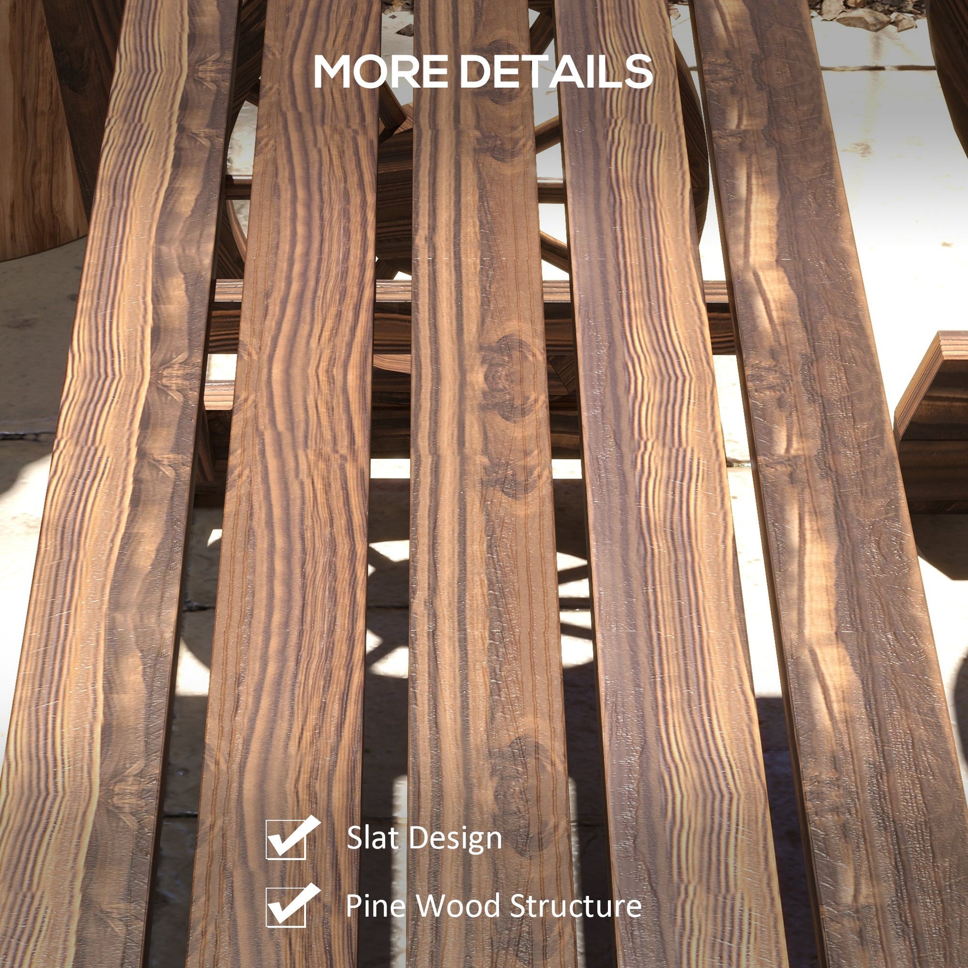 Outdoor Dining Set for 4 People, Wooden 3-Piece Carriage Wheels Design Outdoor Table and Chairs Rustic Style for Porch, Backyard, Balcony, Poolside, Carbonized