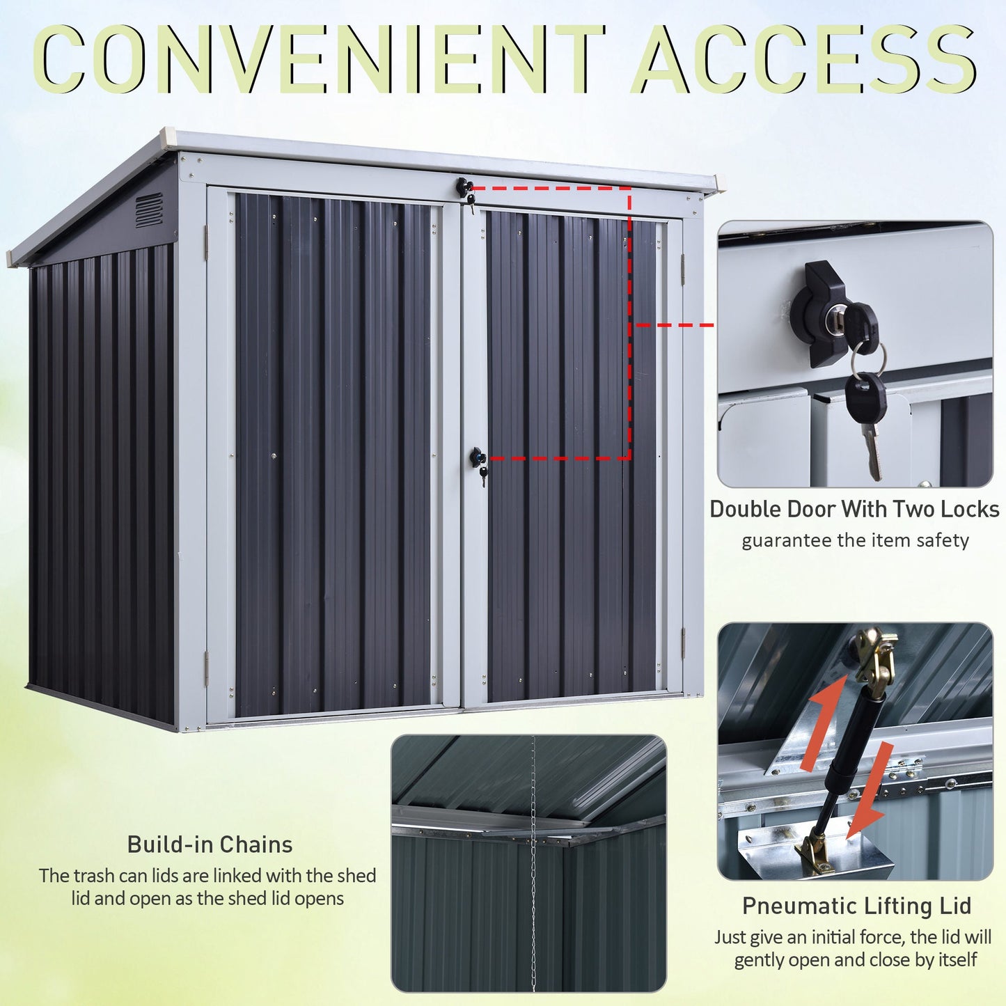 5ft x 3ft Garden Storage Shed, Outdoor Garbage Bin Storage Shed with Lockable Doors and Lid for Trash Can, Garden Tools, Black