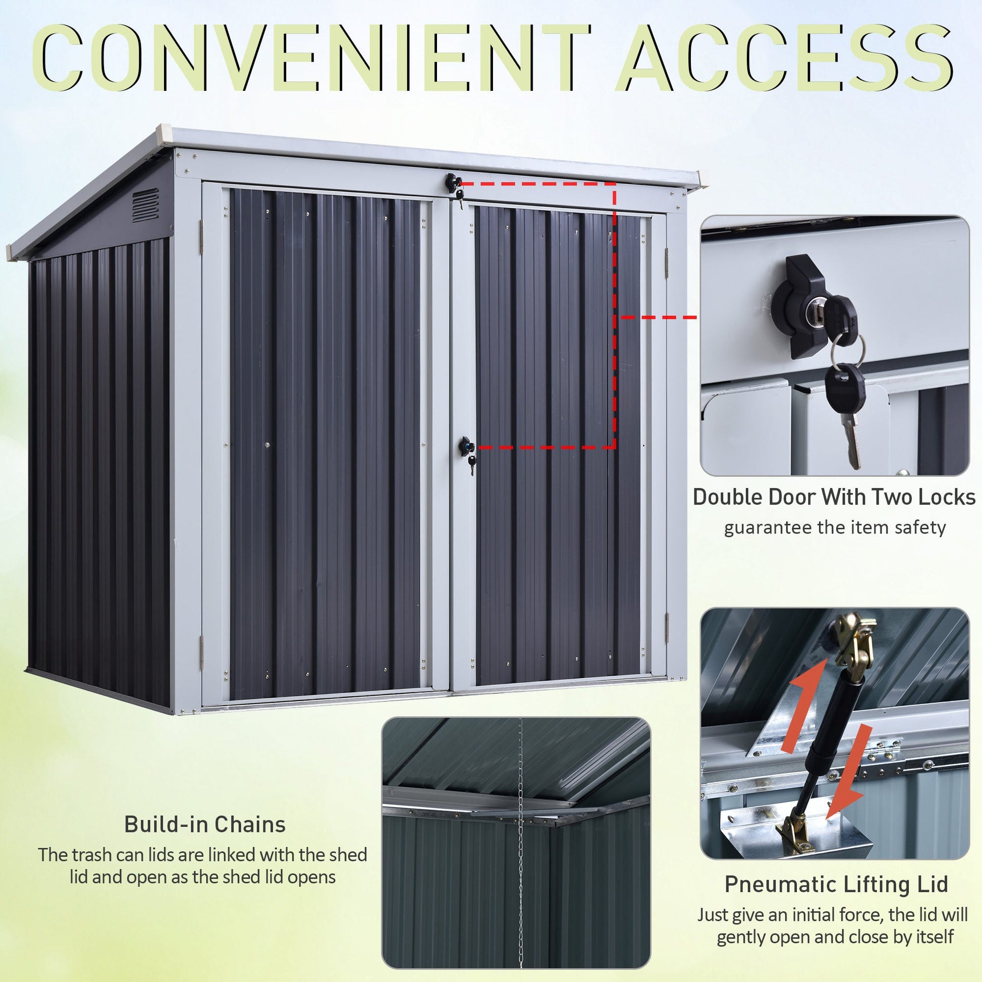 5ft x 3ft Garden Storage Shed, Outdoor Garbage Bin Storage Shed with Lockable Doors and Lid for Trash Can, Garden Tools, Black