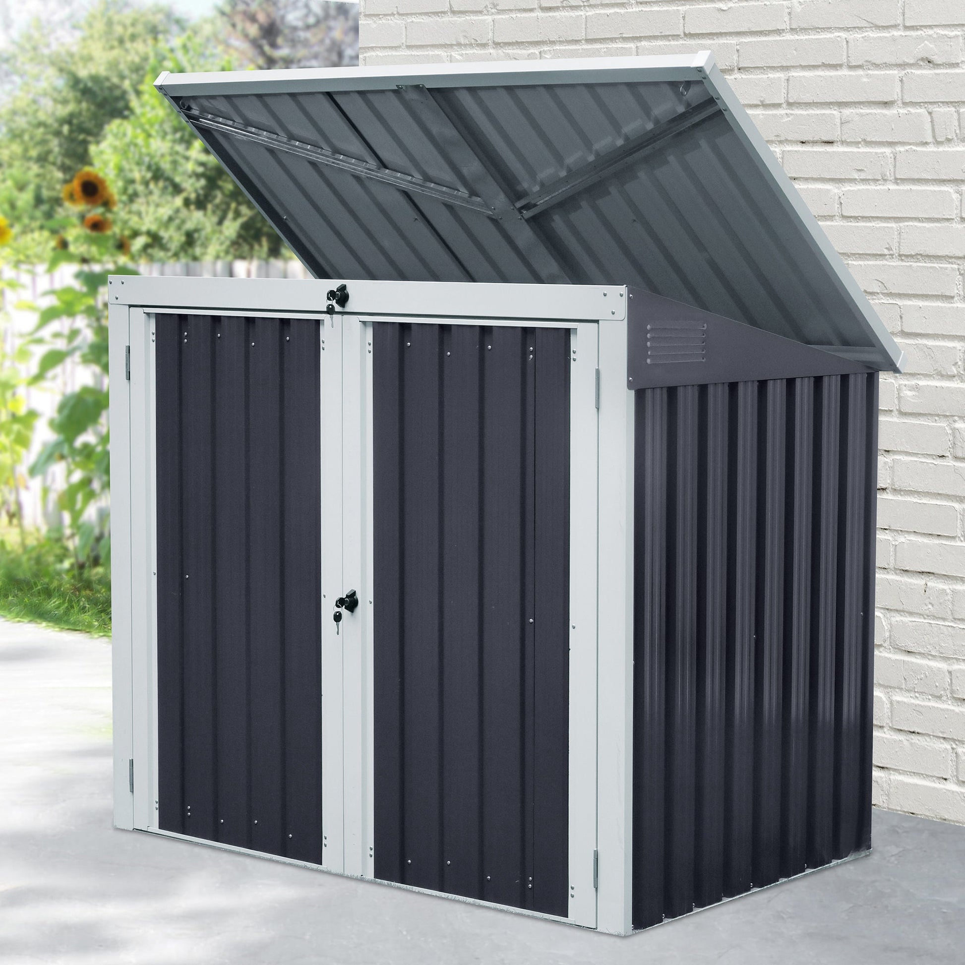 5ft x 3ft Garden Storage Shed, Outdoor Garbage Bin Storage Shed with Lockable Doors and Lid for Trash Can, Garden Tools, Black