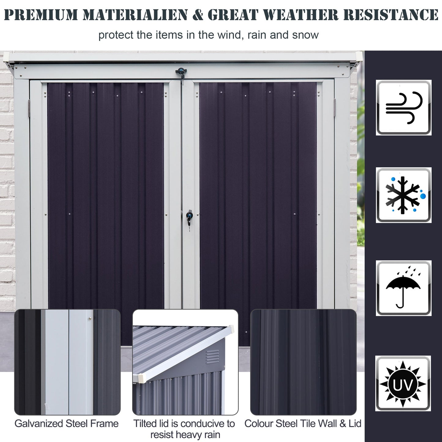 5ft x 3ft Garden Storage Shed, Outdoor Garbage Bin Storage Shed with Lockable Doors and Lid for Trash Can, Garden Tools, Black