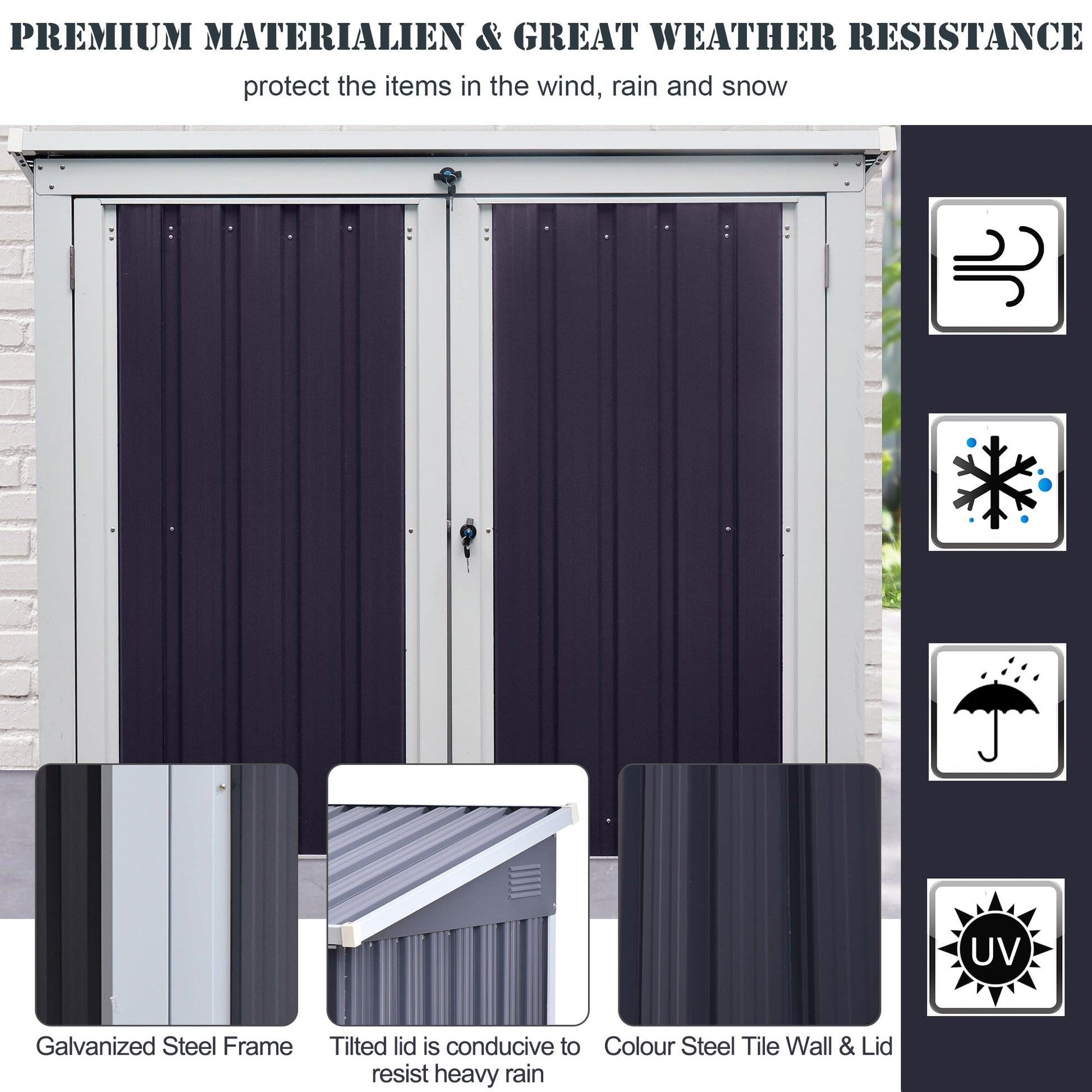 5ft x 3ft Garden Storage Shed, Outdoor Garbage Bin Storage Shed with Lockable Doors and Lid for Trash Can, Garden Tools, Black