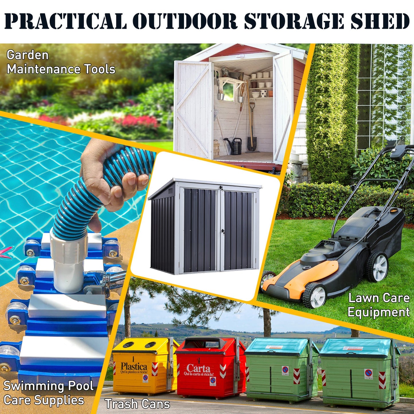 5ft x 3ft Garden Storage Shed, Outdoor Garbage Bin Storage Shed with Lockable Doors and Lid for Trash Can, Garden Tools, Black