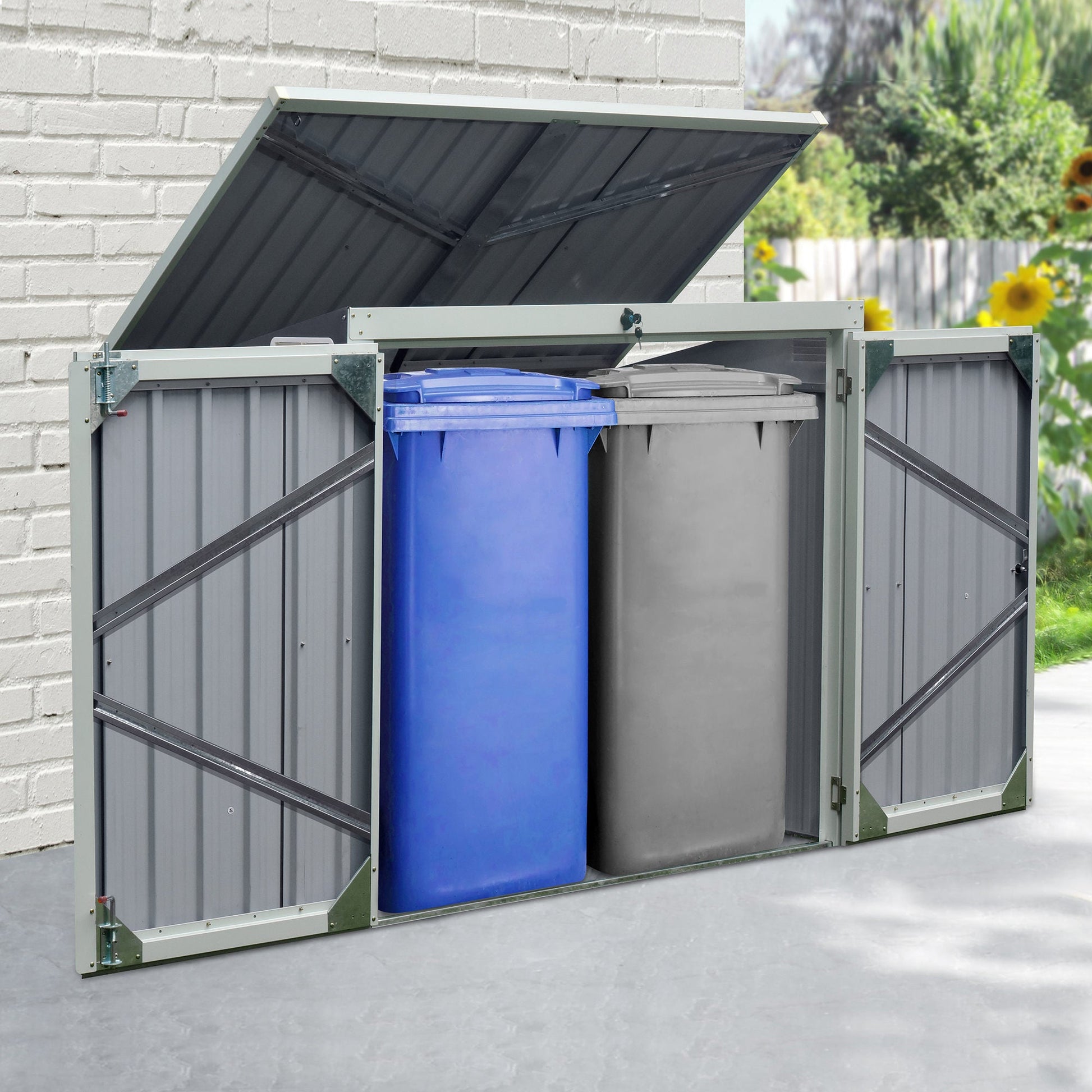 5ft x 3ft Garden Storage Shed, Outdoor Garbage Bin Storage Shed with Lockable Doors and Lid for Trash Can, Garden Tools, Black
