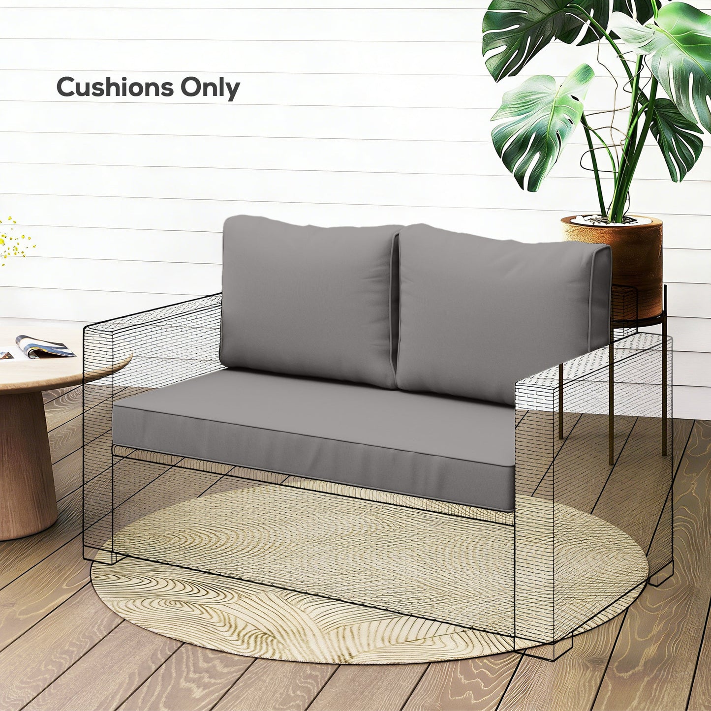 2 Seater Outdoor Seat Cushions with Backrest, Loveseat Double Sofa Outdoor Furniture Cushions, Fade-Resistant Replacement Patio Cushions for Indoor and Outdoor, Light Grey