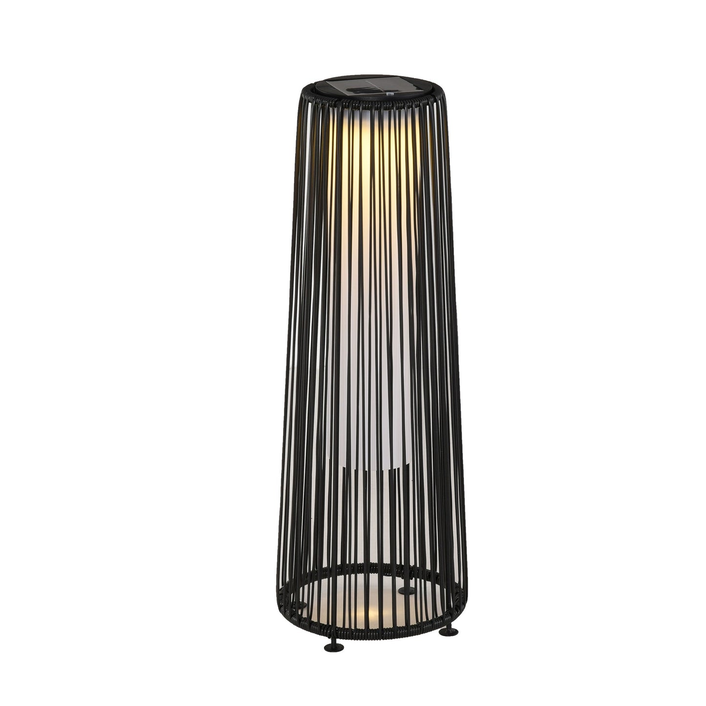 Wicker Solar Floor Lamp, 24" Solar Powered Outdoor Lamp with Auto On/Off LED Lights, IP44 Waterproof, Decorative Outdoor Lantern for Patio, Porch, Pathway, Black