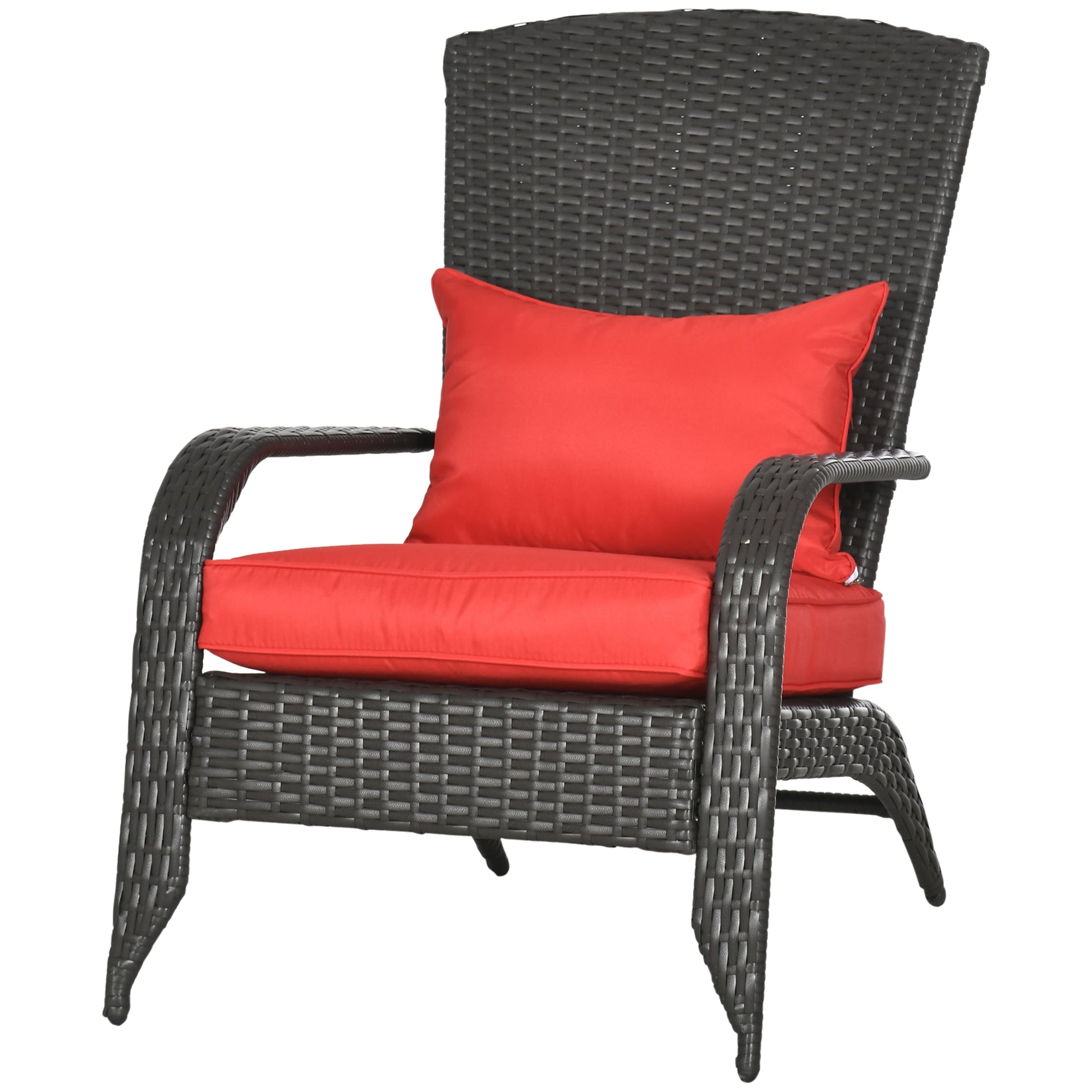 Patio Wicker Adirondack Chair, PE Rattan Outdoor Muskoka Chair, Fire Pit Chair with Cushions for Patio, Garden, Backyard, Poolside, Balcony, Deck, Red