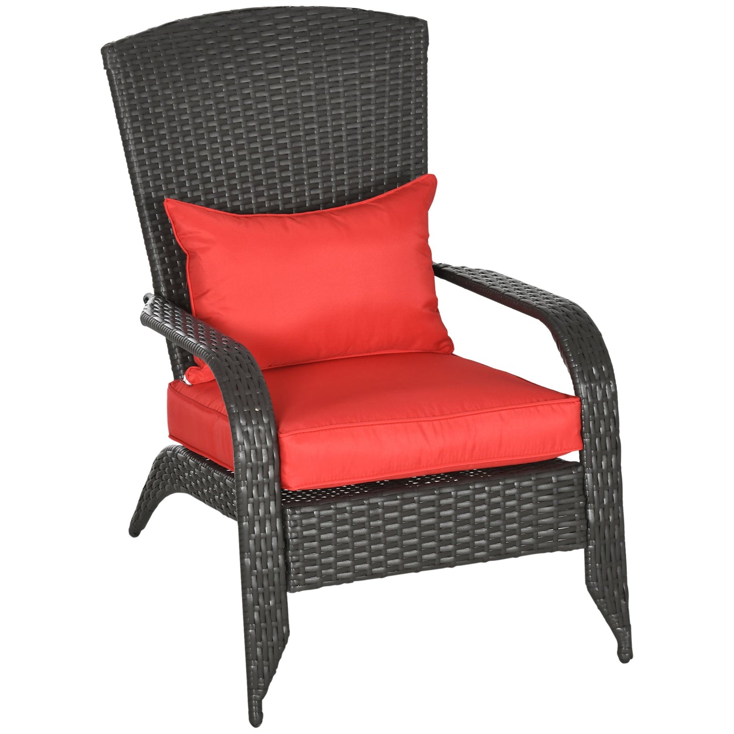 Patio Wicker Adirondack Chair, PE Rattan Outdoor Muskoka Chair, Fire Pit Chair with Cushions for Patio, Garden, Backyard, Poolside, Balcony, Deck, Red