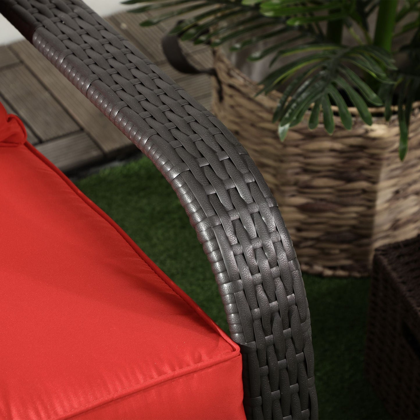 Patio Wicker Adirondack Chair, PE Rattan Outdoor Muskoka Chair, Fire Pit Chair with Cushions for Patio, Garden, Backyard, Poolside, Balcony, Deck, Red