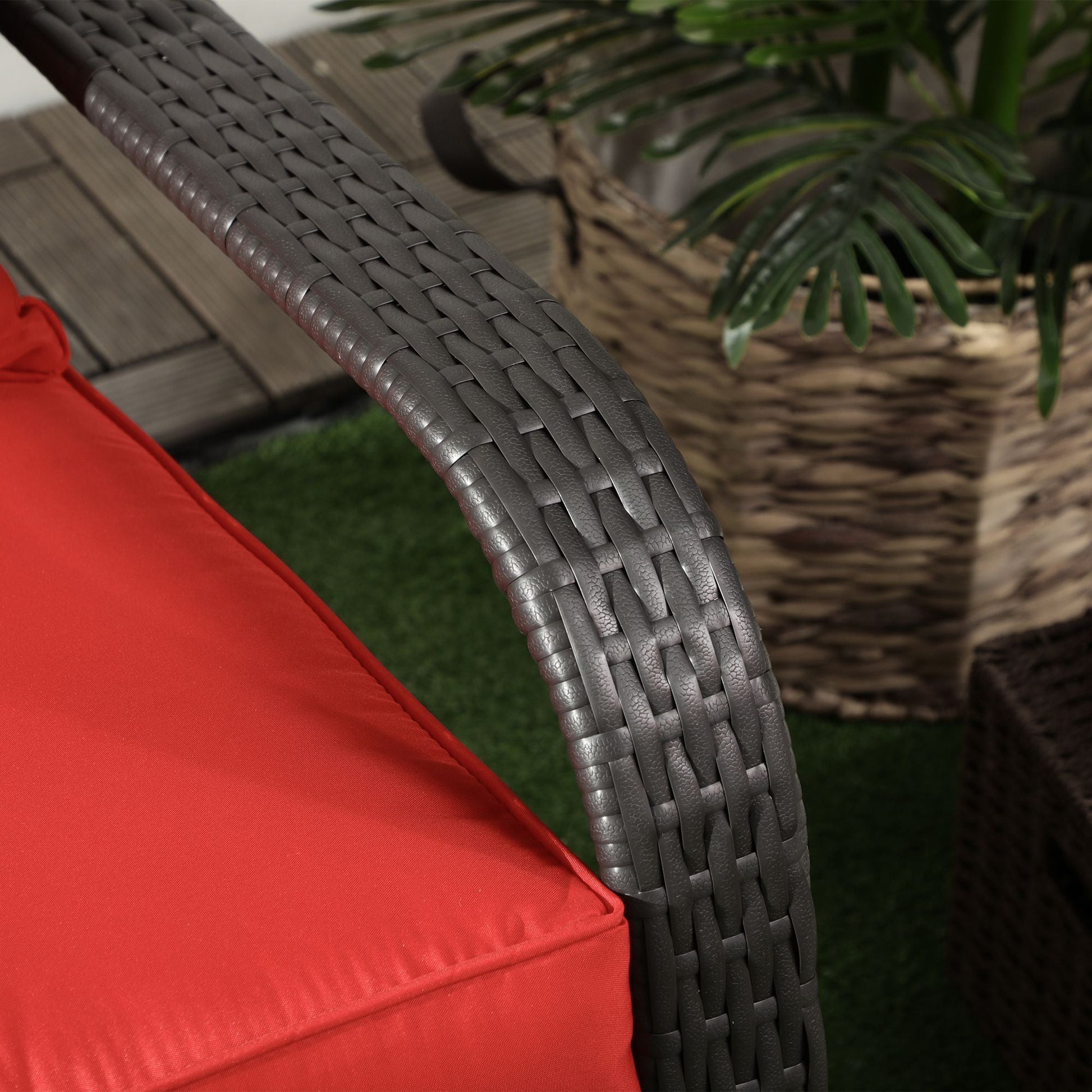 Patio Wicker Adirondack Chair, PE Rattan Outdoor Muskoka Chair, Fire Pit Chair with Cushions for Patio, Garden, Backyard, Poolside, Balcony, Deck, Red