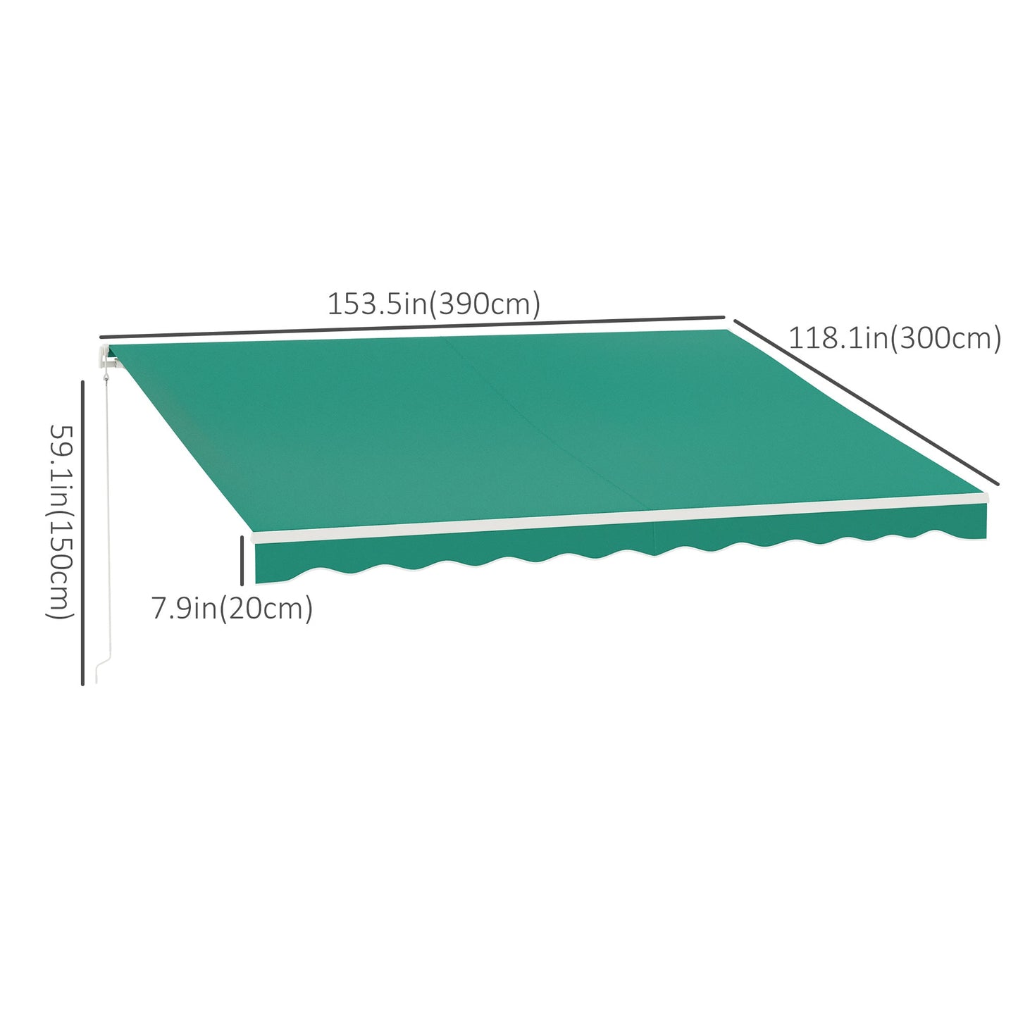 13' x 10' Electric Awning, Retractable Awning Sun Shade Shelter with Remote Controller, Manual Crank Handle and Aluminum Frame, for Deck, Balcony, Yard, Green