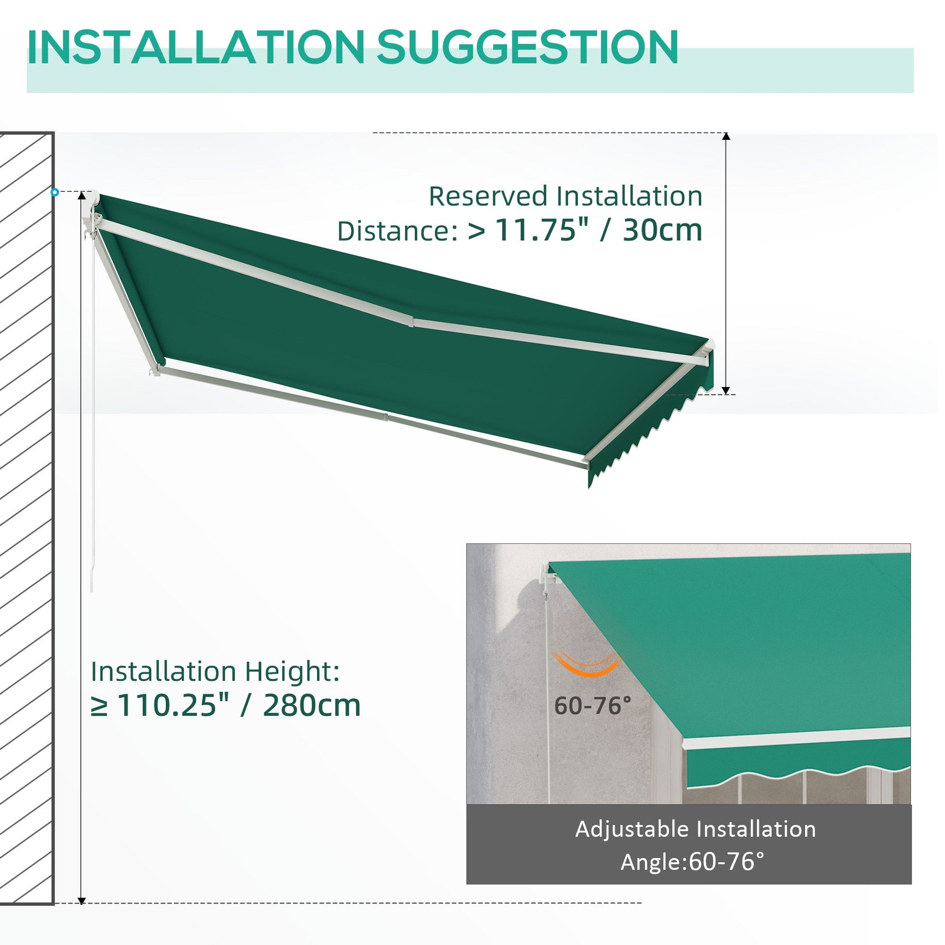 13' x 10' Electric Awning, Retractable Awning Sun Shade Shelter with Remote Controller, Manual Crank Handle and Aluminum Frame, for Deck, Balcony, Yard, Green